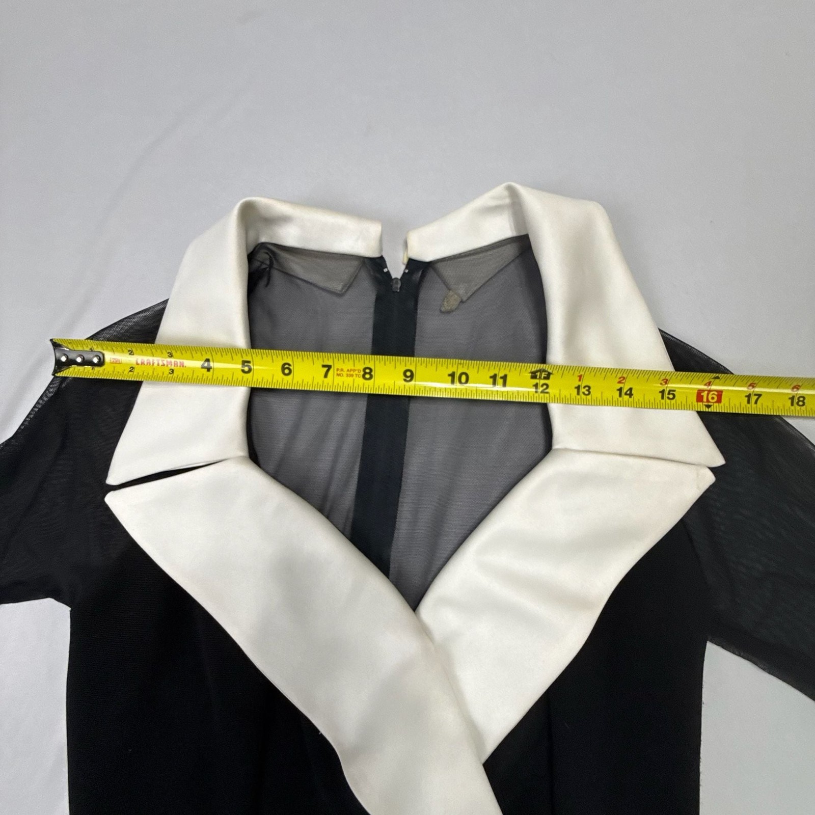 Vintage Tuxedo Style Formal Maxi Dress with Sheer Sleeves and Contrast Lapels