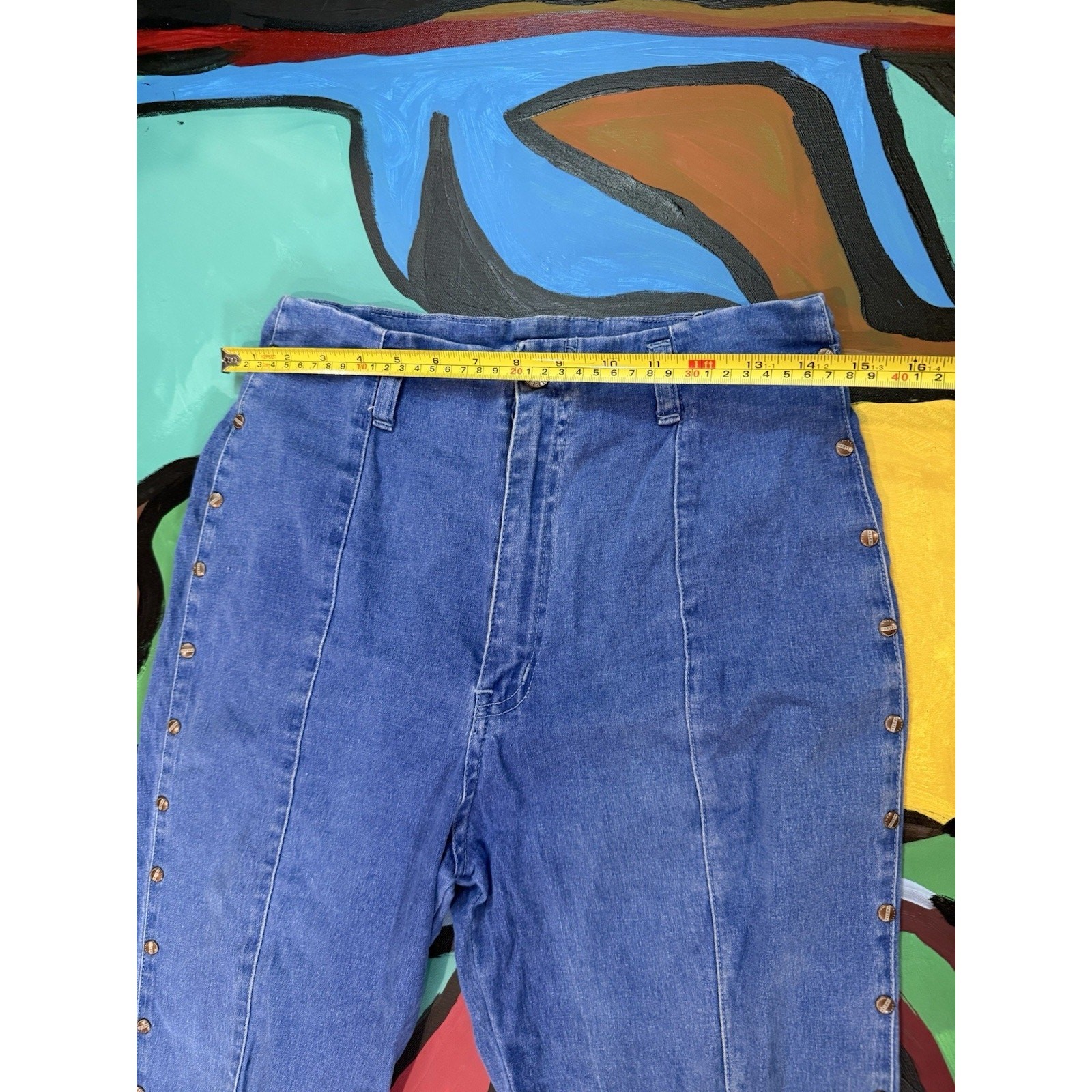 Vintage Helen High Rise Cropped Petal Pushers Denim Studs Retro Pin-Up Fits 6