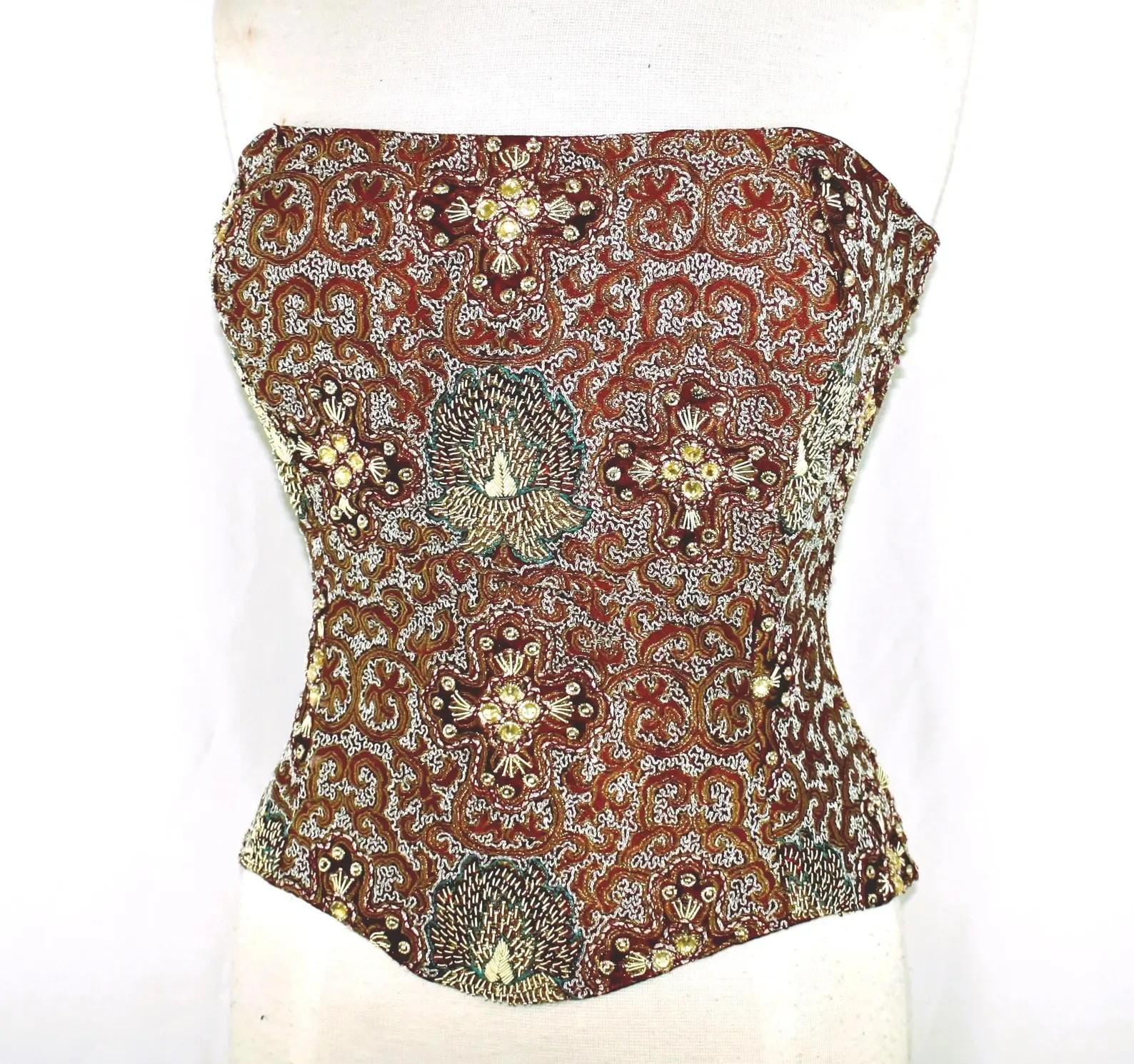 JASDEE Vintage Bustier Corset HandWork GottaThread & Beaded On Satin style F3164