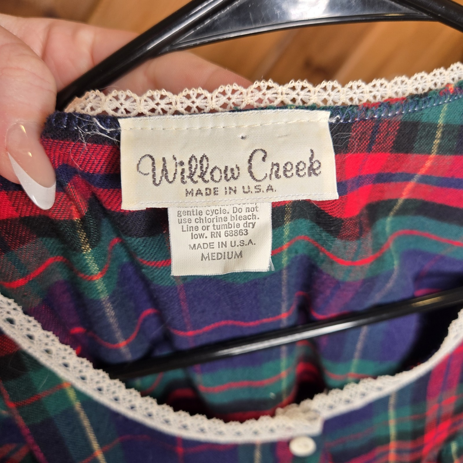 Vintage 80’s Willow Creek Blue Red Fleece M Night Gown Prairie Christmas Cottage