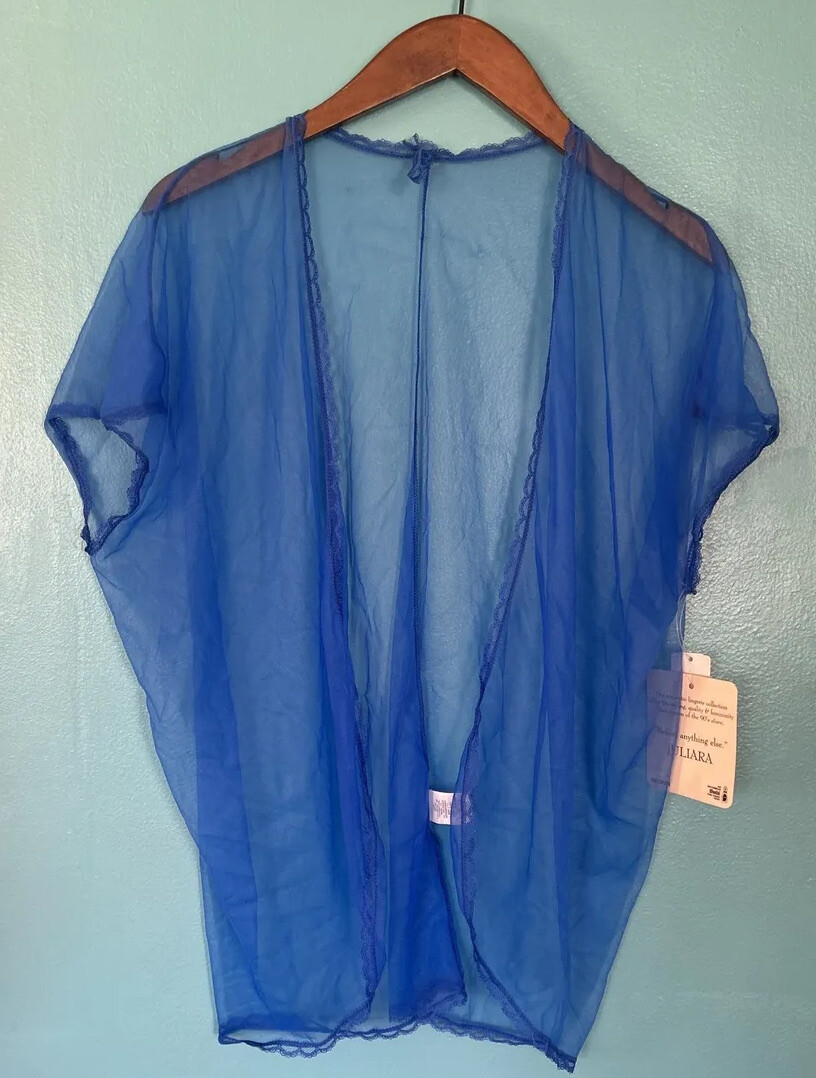 Vtg NWT Juliara Lingerie Capelet Bed Jacket Sheer Blue Chiffon Sz M Sheer Y2K