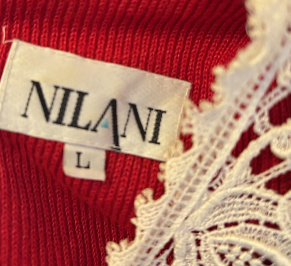 Nilani Vintage 80’s Red White Knit Sweater Cardigan And Skirt Set Women’s Large