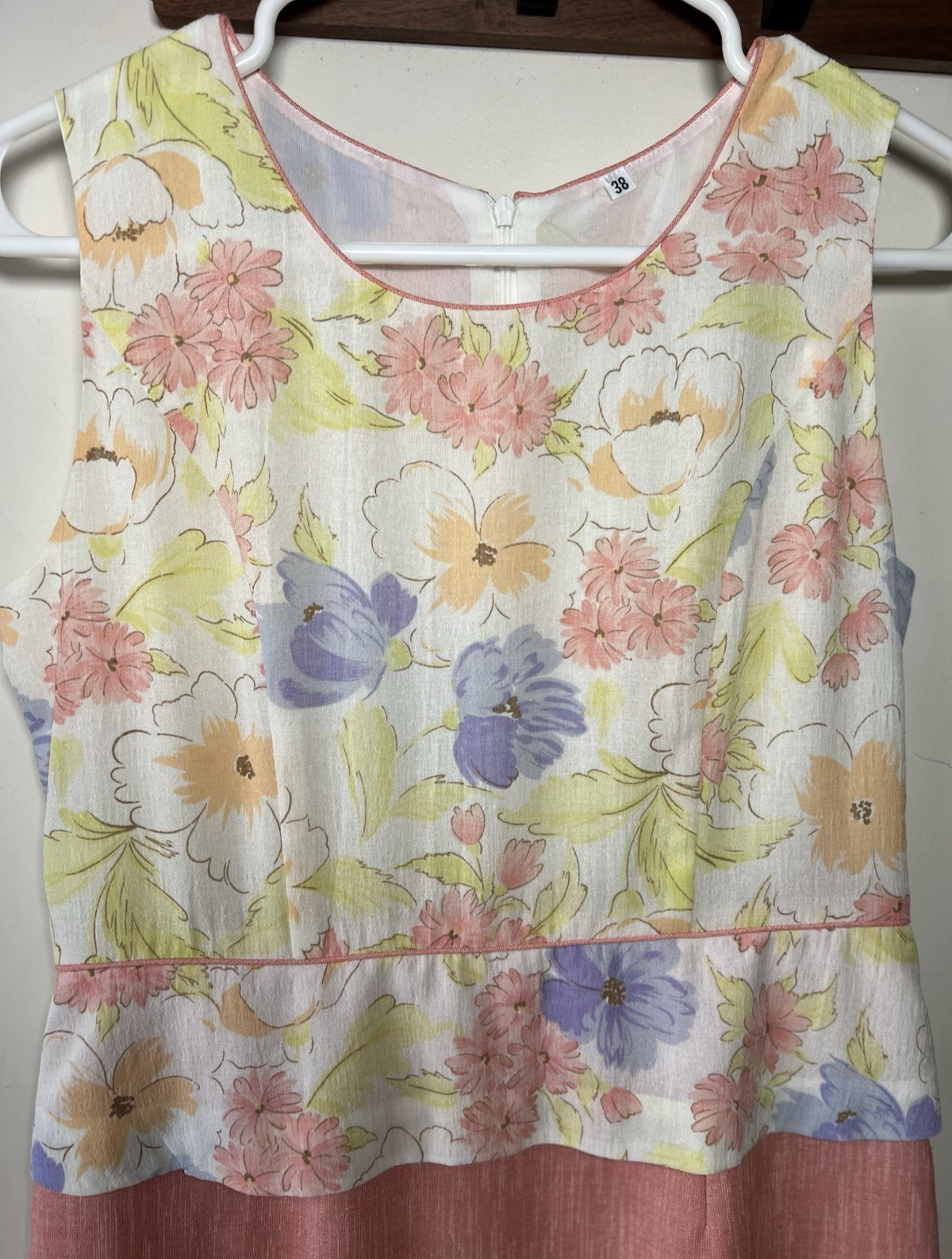 Vintage Floral Two Toned Sheath Dress Pink White Yellow Purple Women’s Size 38