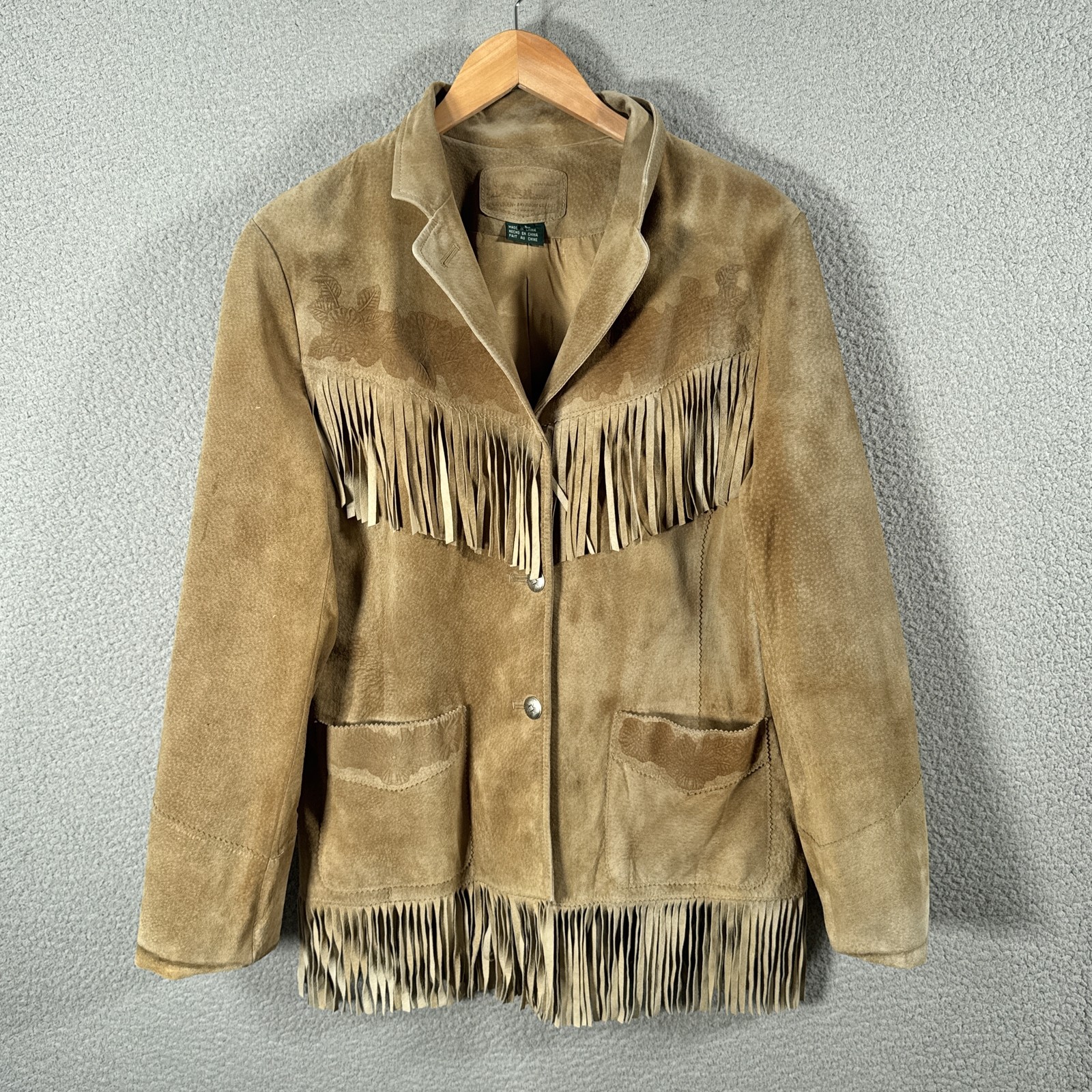 Vintage Ralph Lauren Suede Fringe Jacket Womens Large Brown Western Cowgirl FLAW