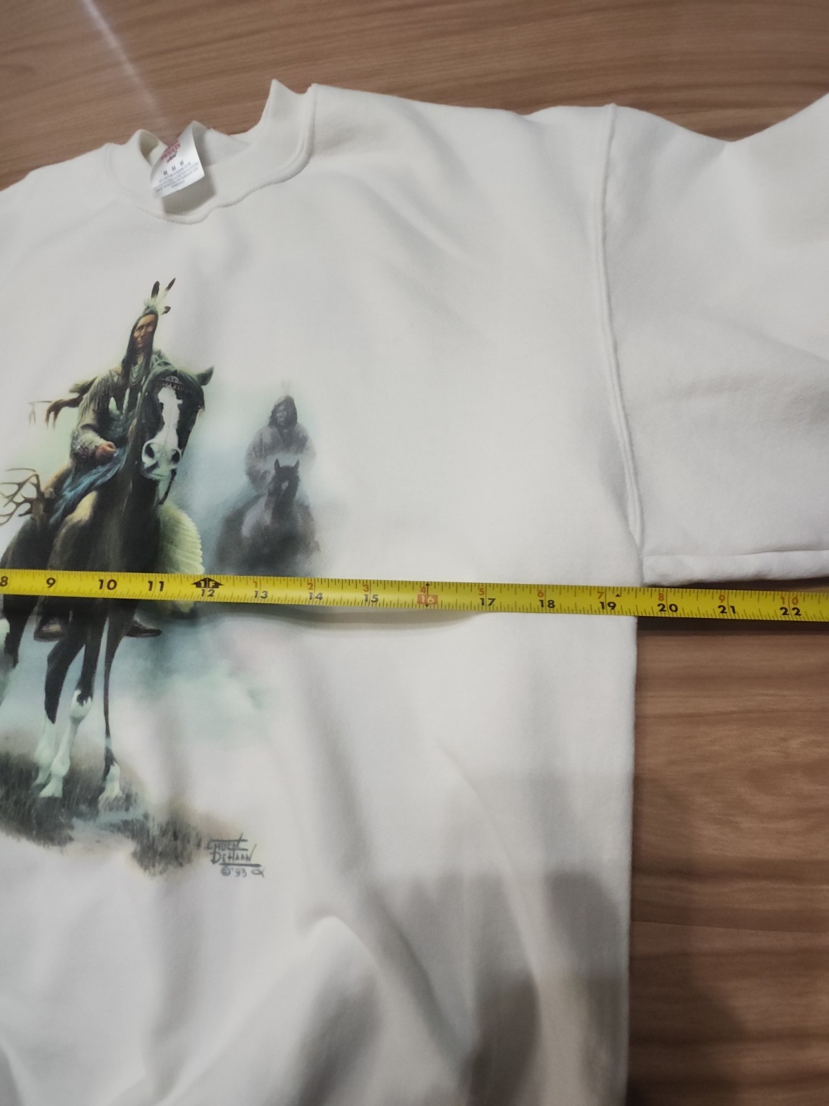 Vintage Chuck Dehaan Sweatshirt Horse Native American White 1993 Medium Pullover