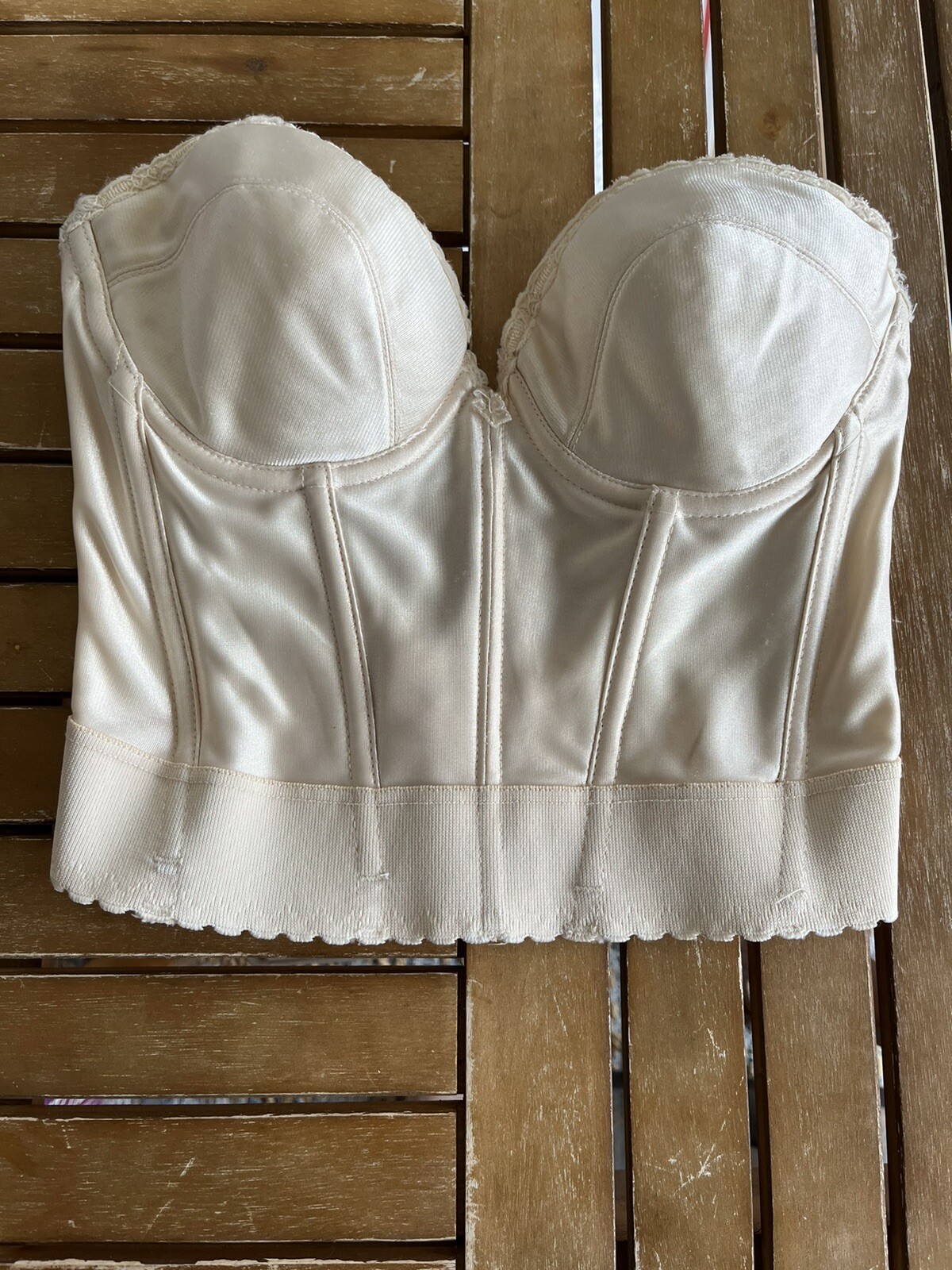 JC Penney Adonna Beige Sheer Bustier 34 C Shaper Nylon Lycra Spandex Vtg 80s