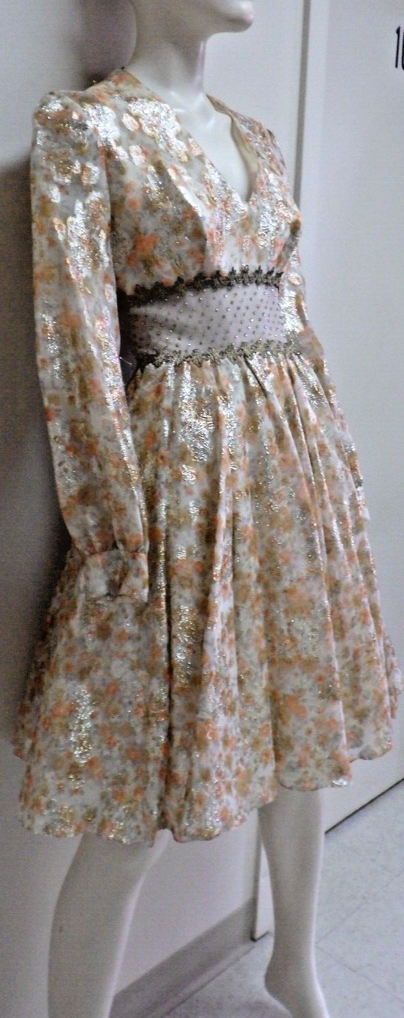 Vtg 60s Kiki Hart Gold Lame Rhinestone Prom Cocktail Party Dress Union Made Sz 6