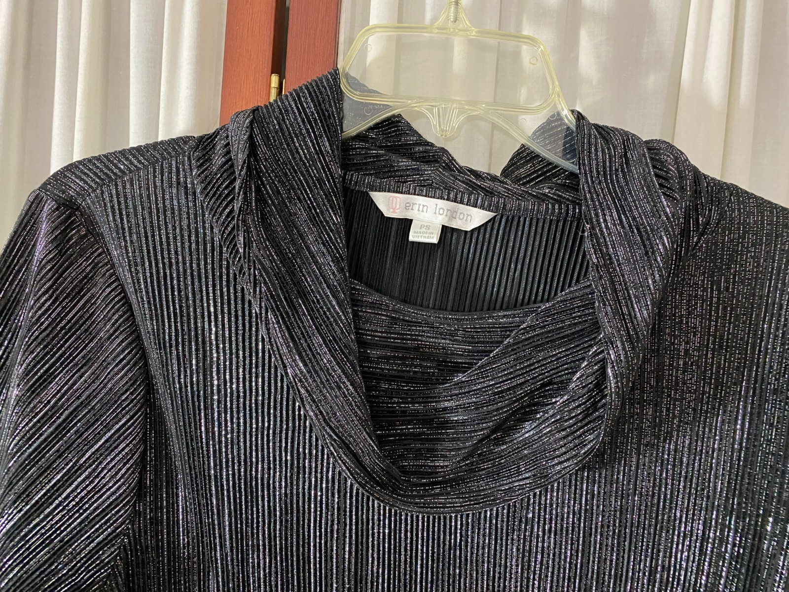 1990 Party Blouse/Cowl Collar-M-Black/Silver Metallc-Erin London-MWT-GLITZY-SALE