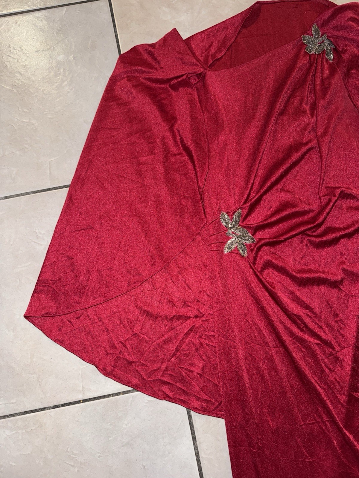 Vintage 1970s Red Cape Sleeve Evening Gown Draped Grecian Maxi Dress