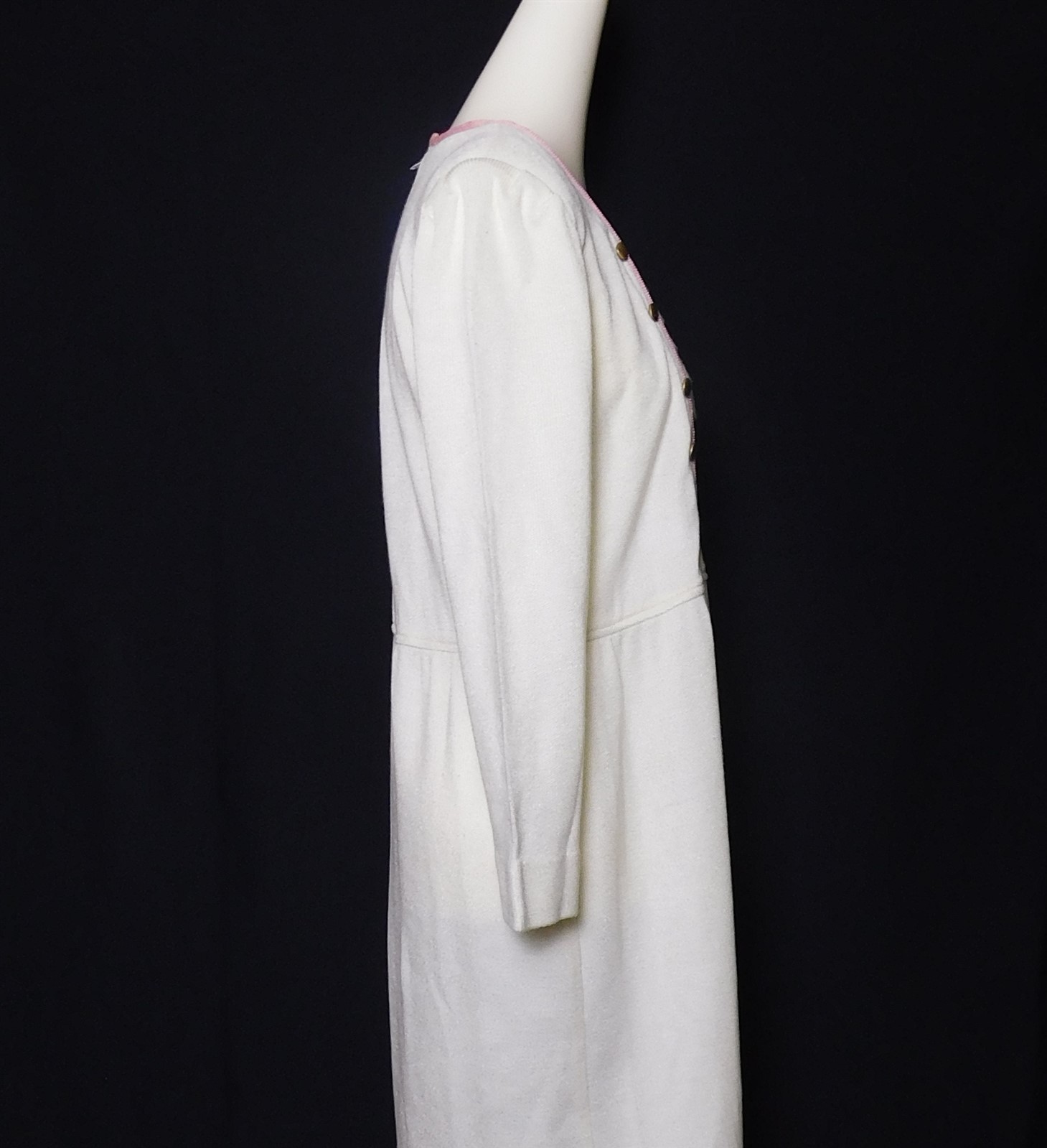 Vintage Womens LESLIE FAY For Lord and Taylor White & Pink Sweater Midi Dress 14