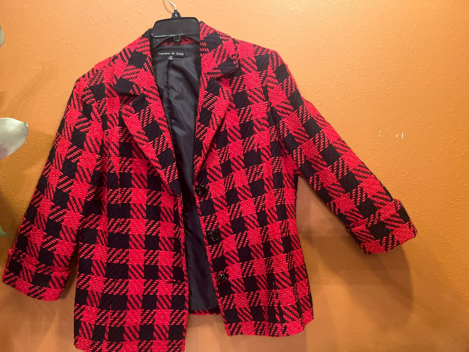 Preston & York Red & Black Plaid Wool Blazer | Cuffed Sleeve | Size 14 | Profess