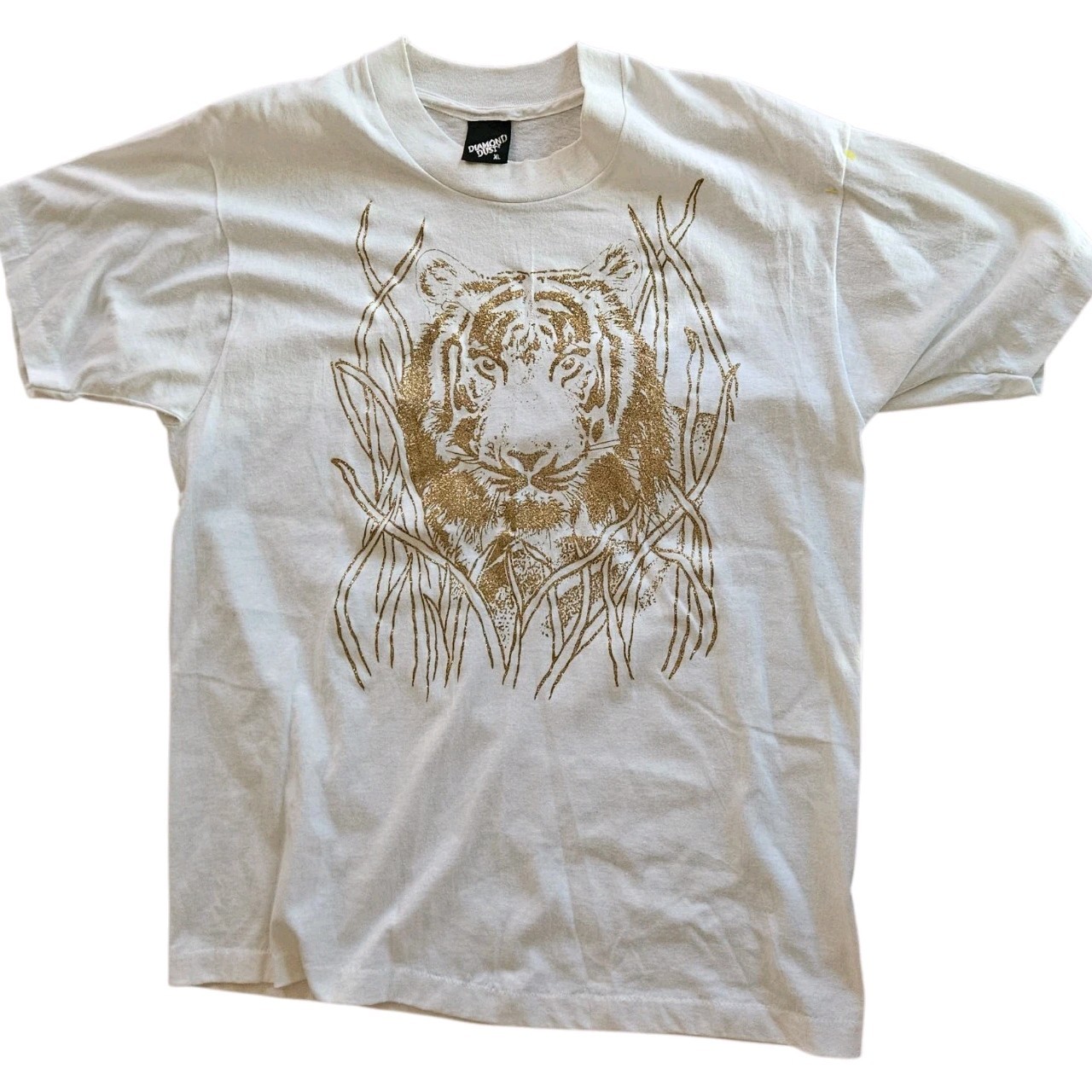 Vintage 1990’s Diamond Dust Gold Glitter Tiger T-Shirt Large Y2K Single Stitch