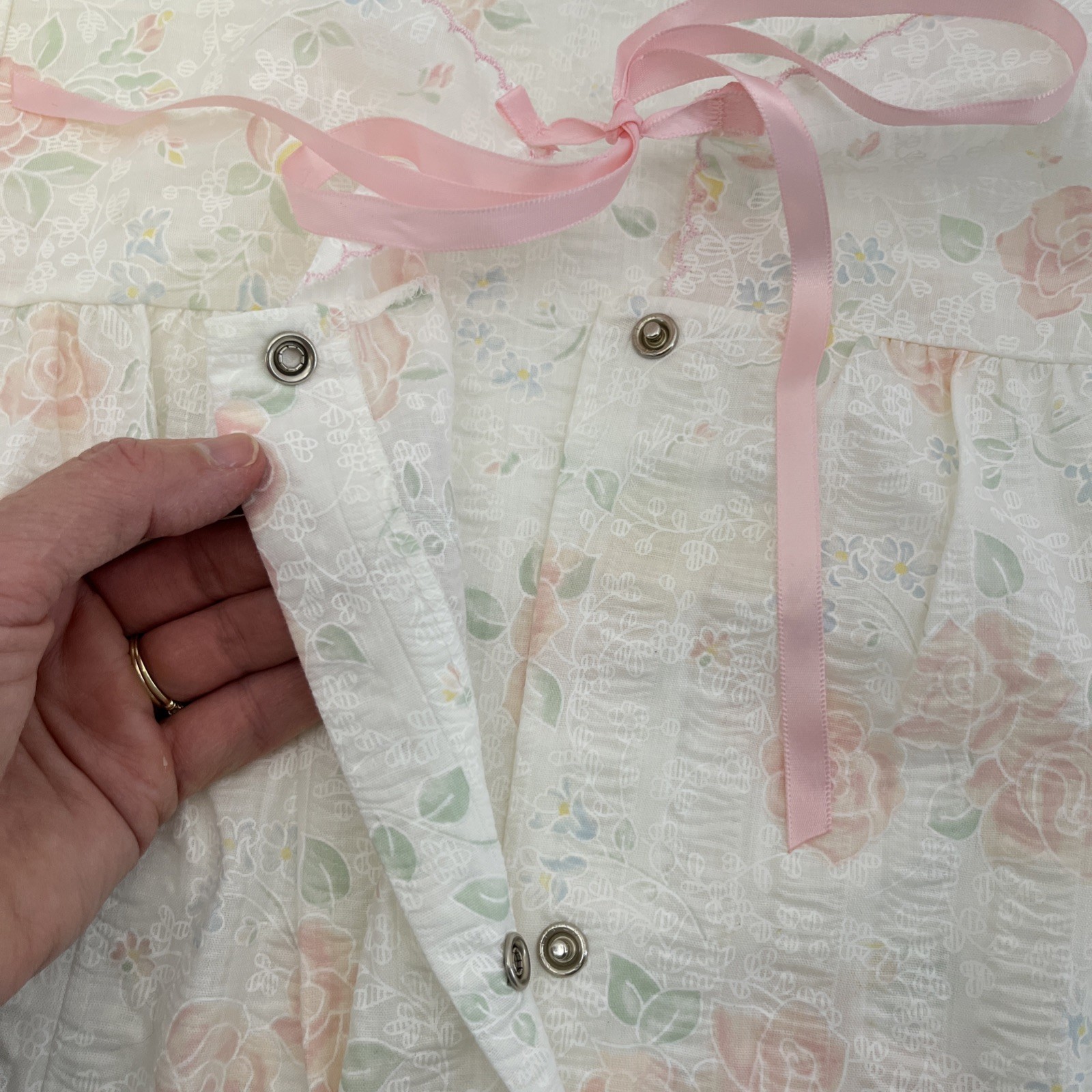 VTG Wolverine White & Pink Floral Nightgown & Housecoat Robe Poly Blend Set Med