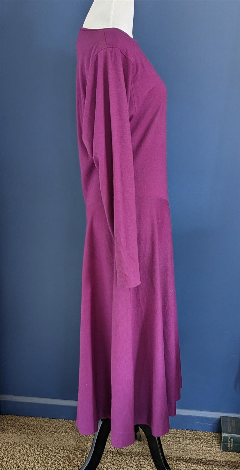 Vintage The Kollection Wool Blend Plum Dress Size 10 Long Sleeve