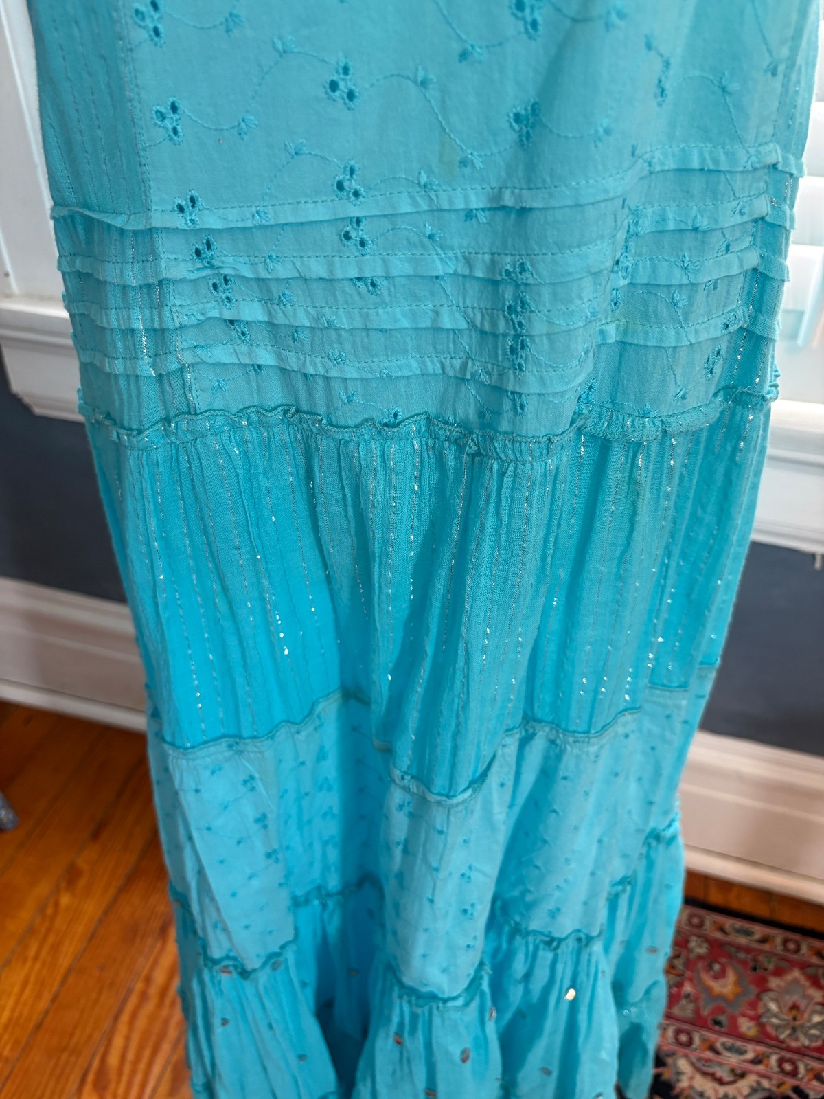 Vintage Phool Turquoise Cotton & Metallic Gauze Maxi Dress – Boho Hippie