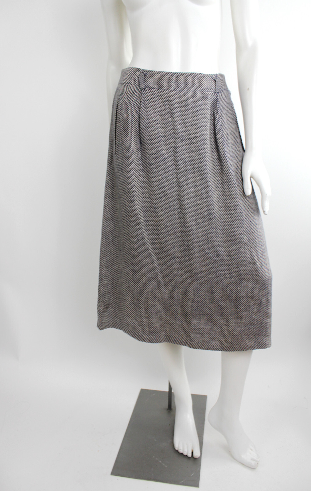 CALVIN KLEIN Vtg 1980s Silk Blend Wool Knit Diagonal A-Line Midi Skirt Linen 8