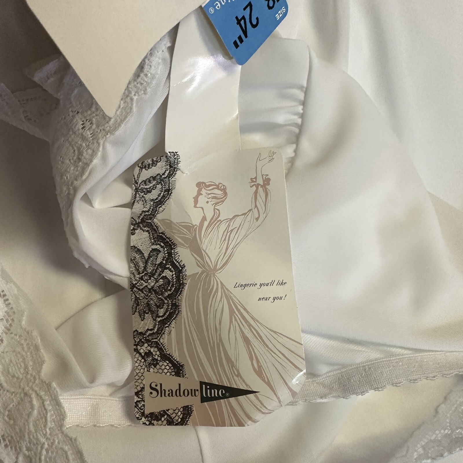 Shadowline Vintage White Slip Lingerie Silky Satin Nylon Lace Size 38 24″ NEW
