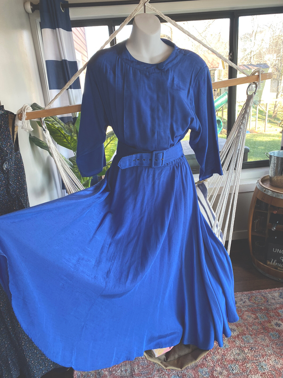 Women’s True Vintage Stuart Alan Petites Navy Full Skirt Blue Dress Size 12 M