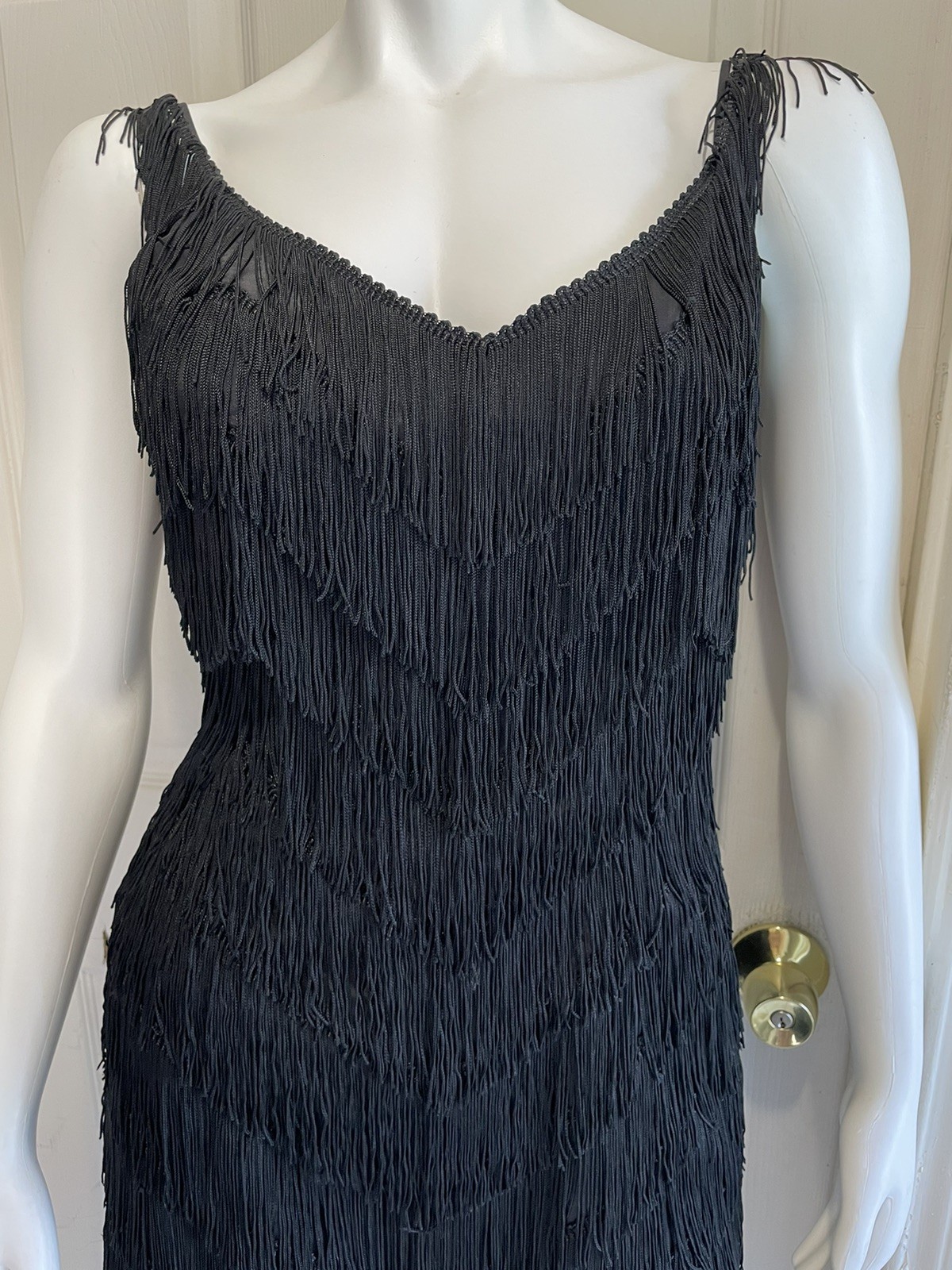 Vintage 80s TD4 by Electra Fringed Flapper Black Classic Dress Size 3/4 8