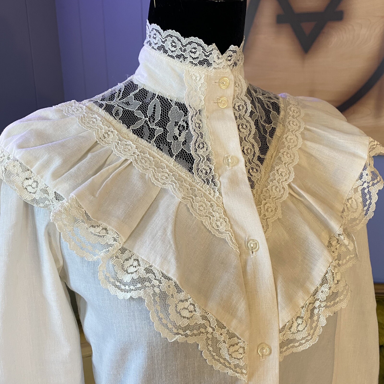 Vintage 80s Does Victorian California Connection Lace Praire Dark Romance Blouse