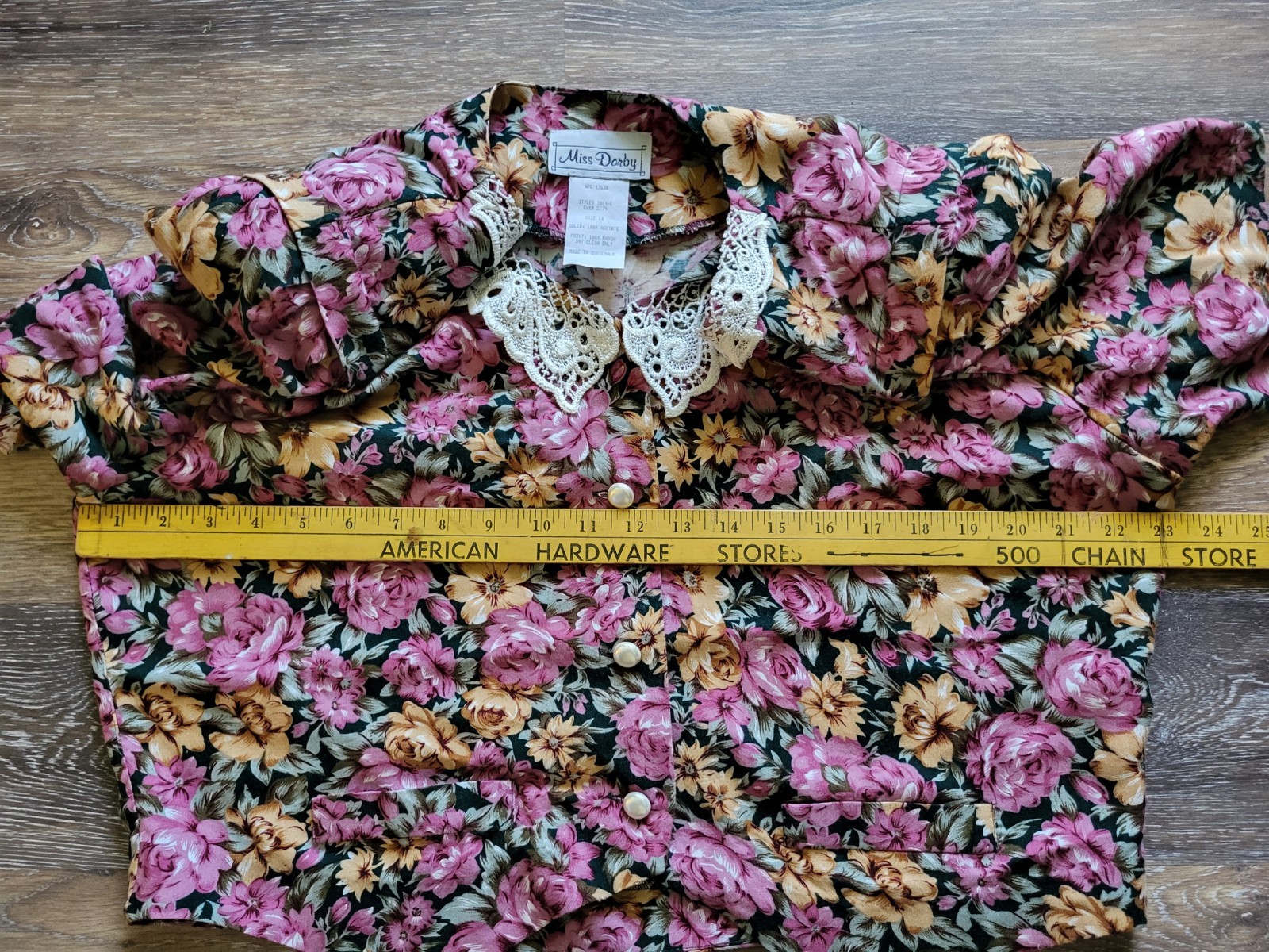 VTG Miss Dorby Lace Collar Cottage Core Prairie Floral 2 Pcs Dress Women’s Sz 18