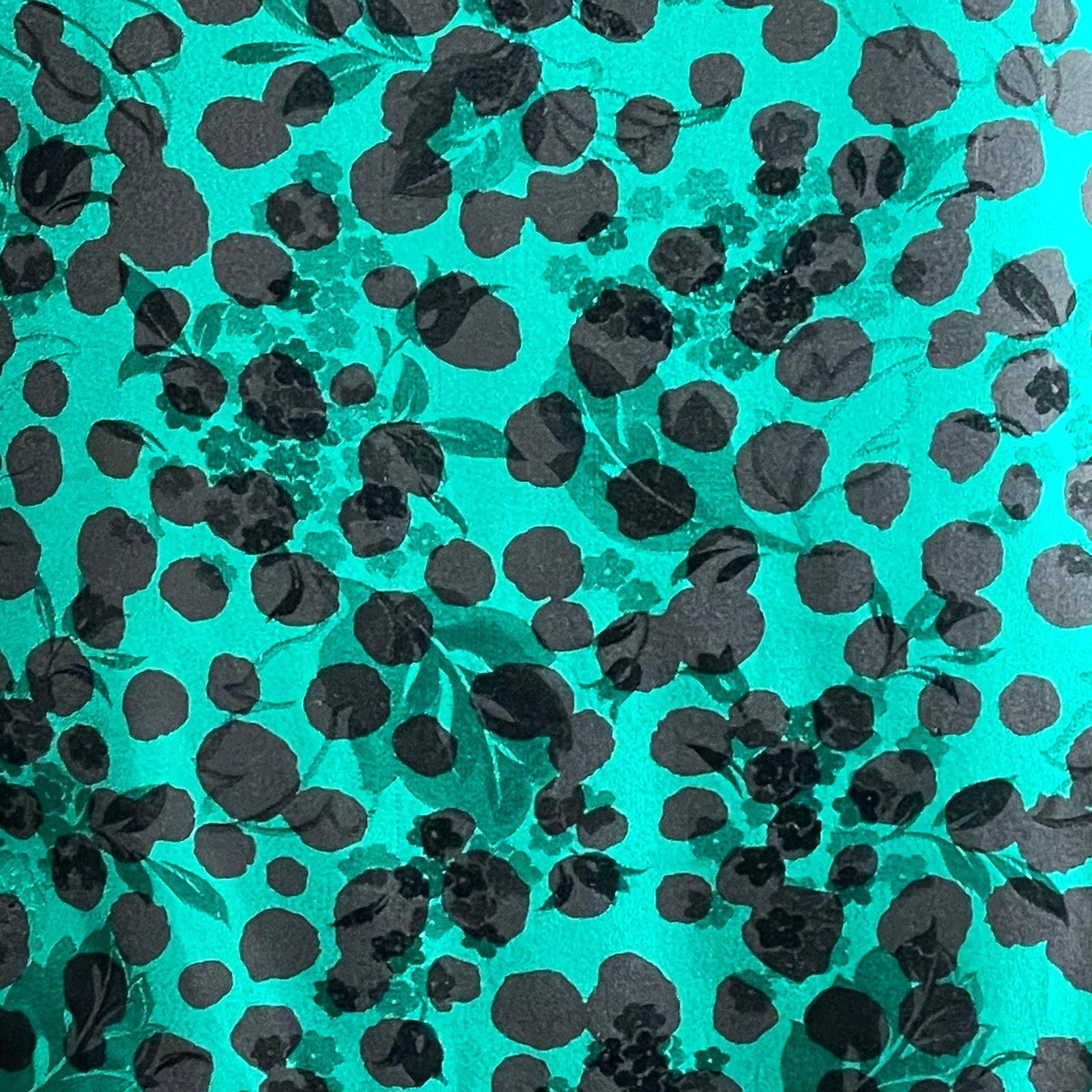 VTG Maggy London Sz 8 Green Black Polka Dot 100% Silk Dress Pleated Ruffle Hem