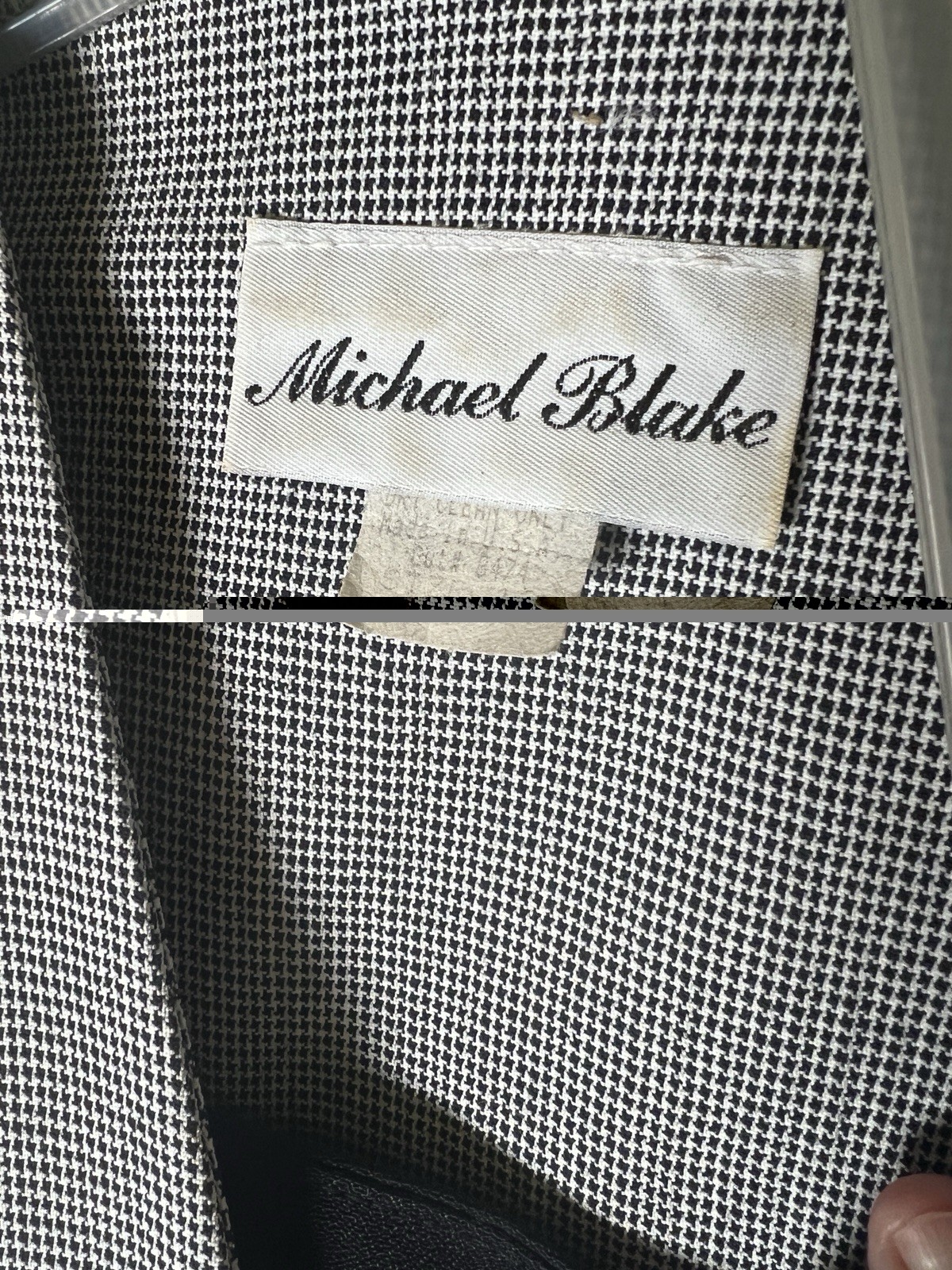 Vtg 90s Michael Blake Jacket Dress Set Black White Micro Check Embroidered Sz 12