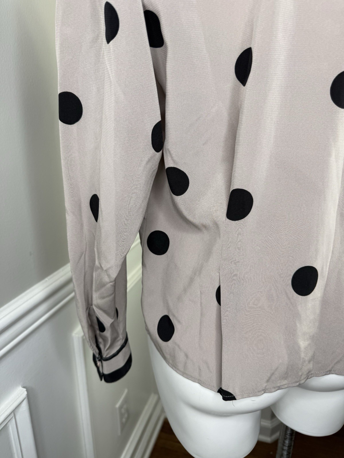 Vintage Stuart Lang Flowy Button Down Blouse Polka Dot Detachable Scarf Sz 12 L
