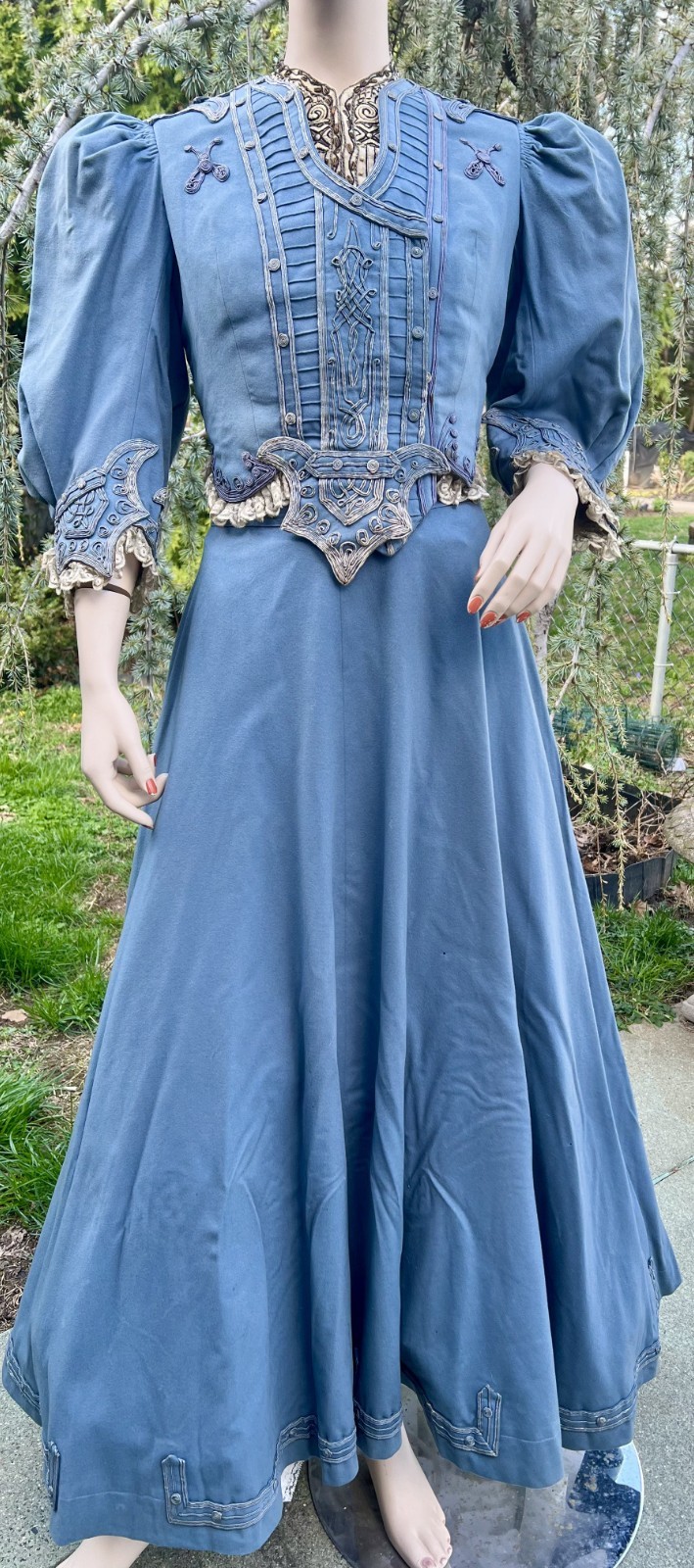 ANTIQUE EDWARDIAN BLUE WOOL 2PC WALKING SUIT DRESS