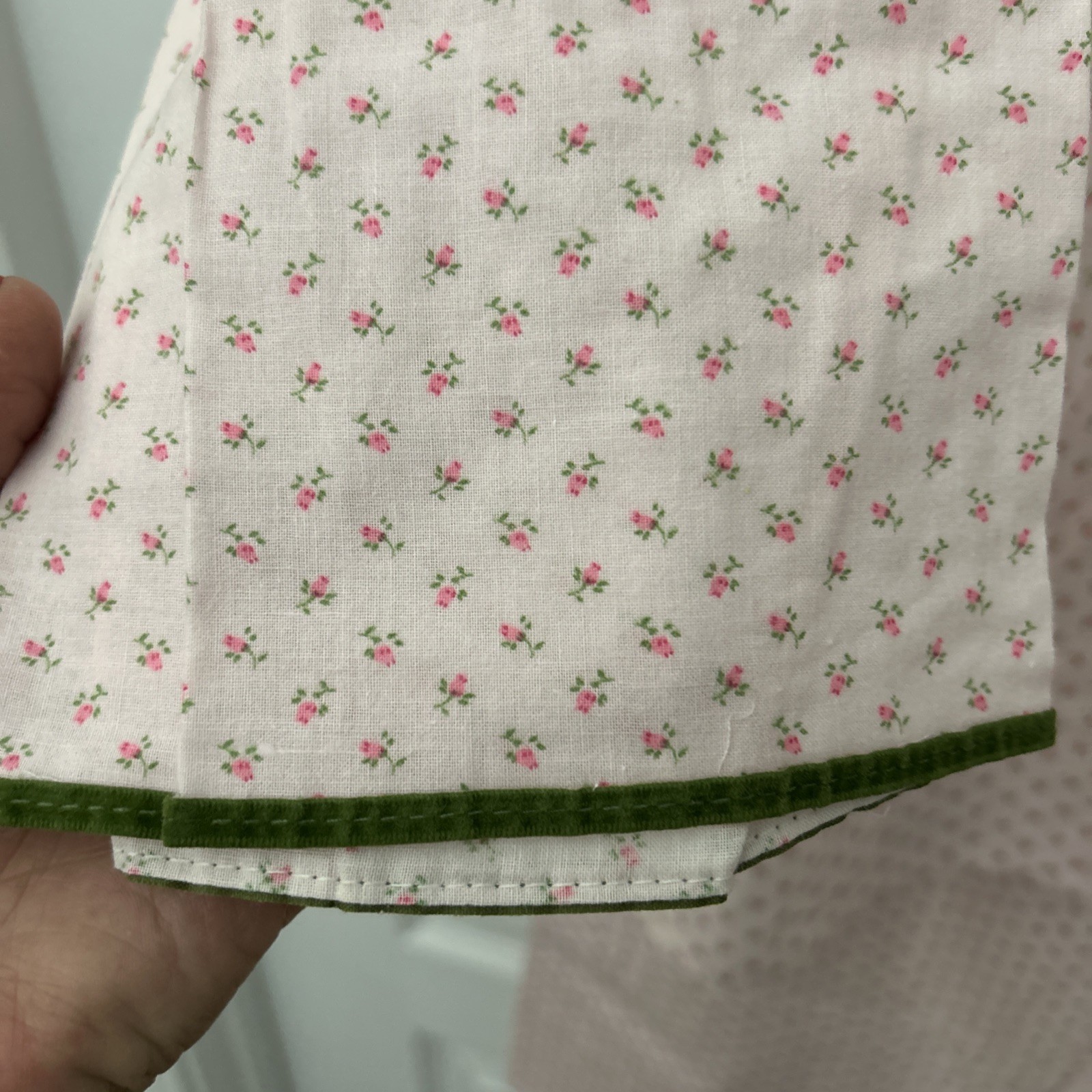 Vintage Ideal Lady Full Length Cotton Pajamas Size 40/L Pink Flowers Green Trim
