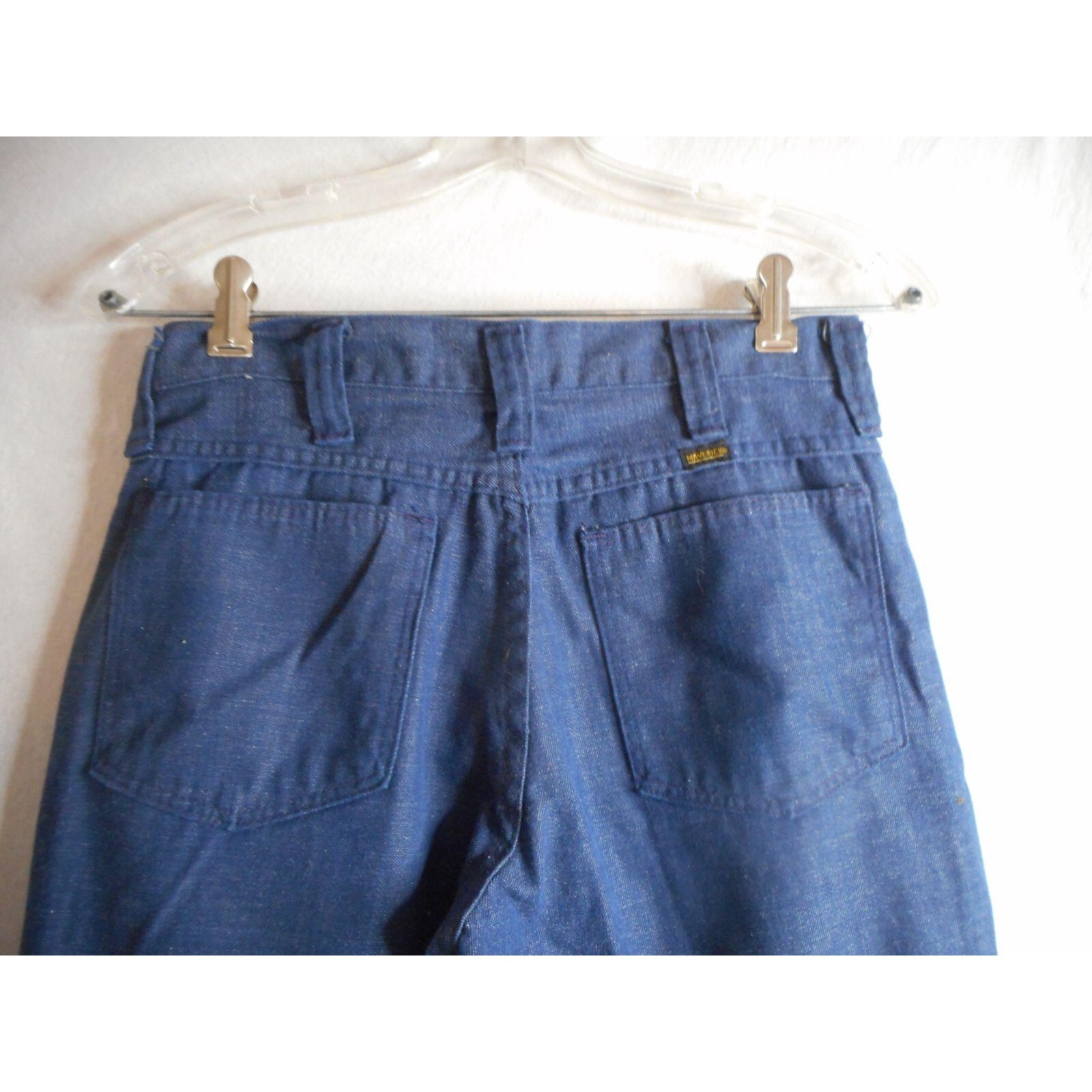 Vintage 1960s / 70s 30 x 30 flat front denim jeans Maverick Flared Bell Bottom