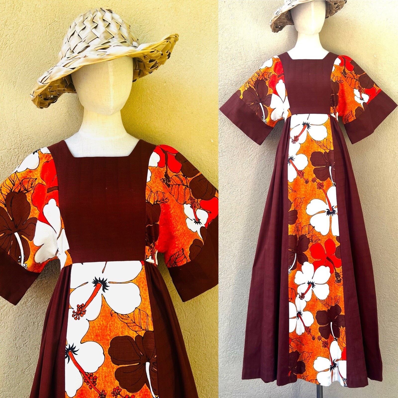 BJ’s Fashions Of Hawaii 60s 60’s 70’s 70s Barkcloth Vintage Hawaiian Dress S