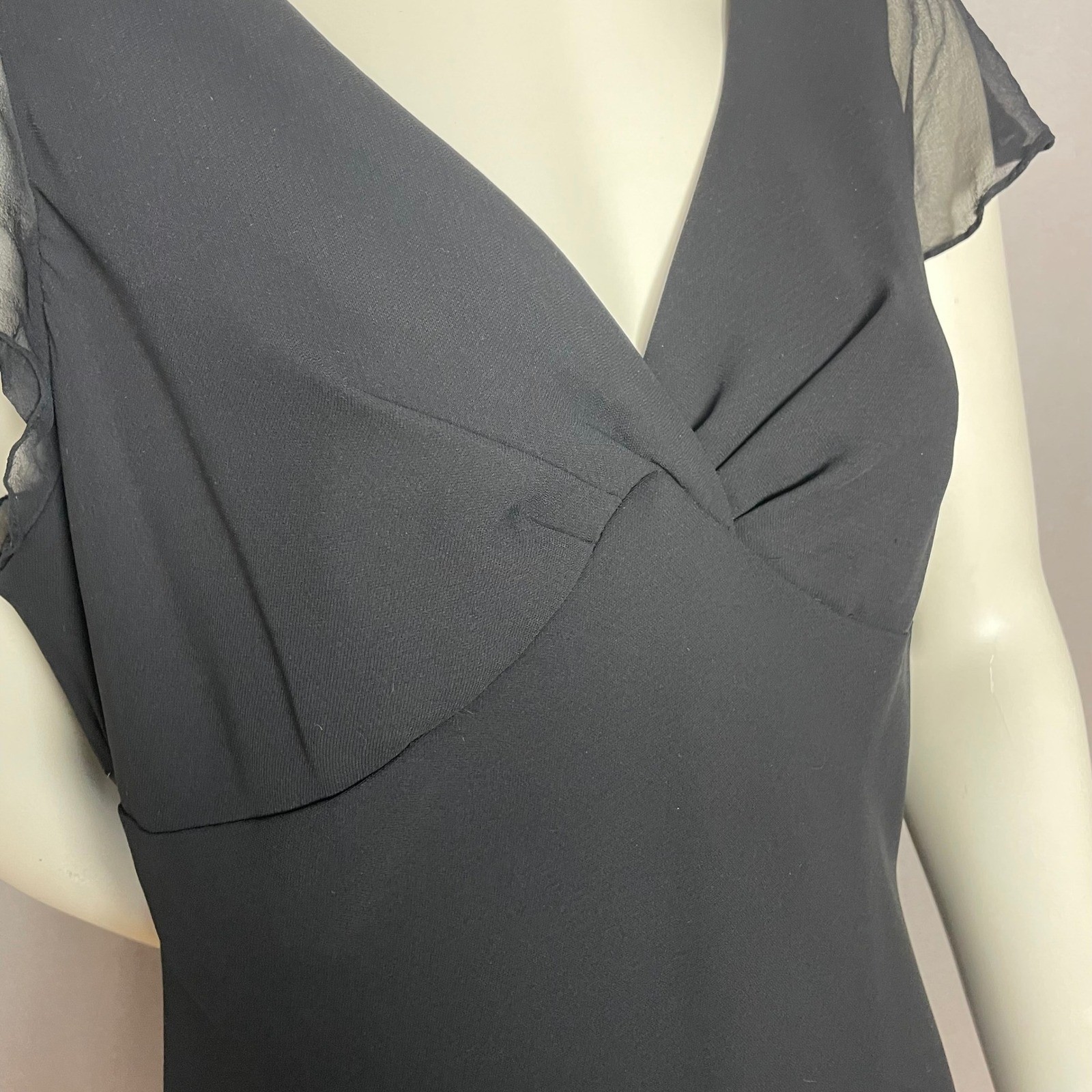 Vintage Jones New York Dress Midi Dress Women 16 Black Sheer Flutter Sleeve