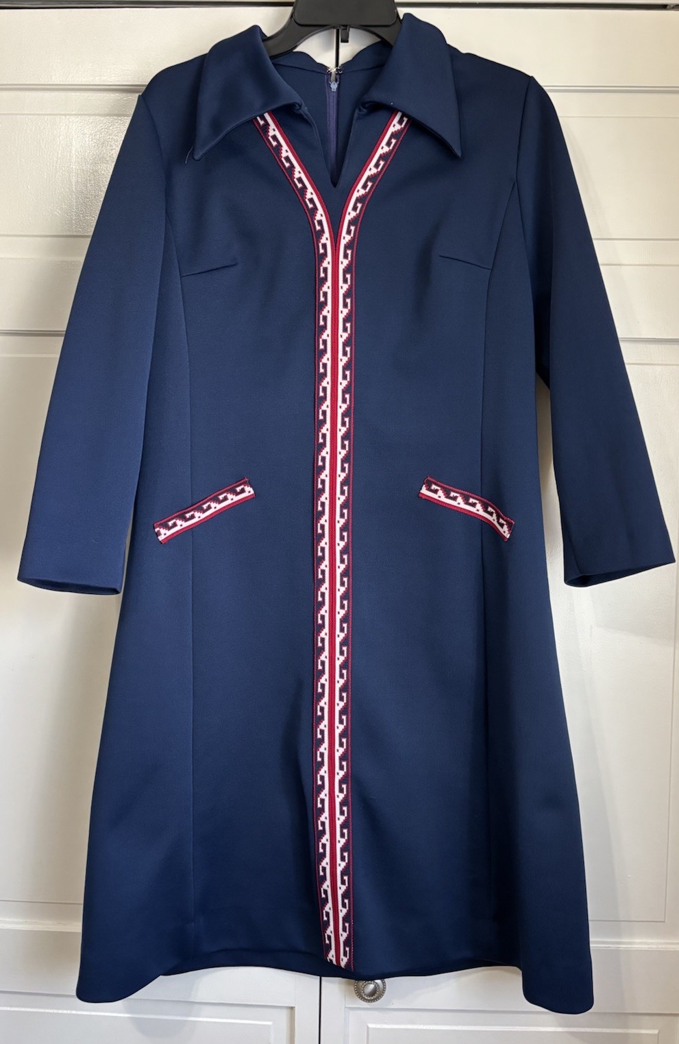 Vtg 60’s 70s Mod Leslie Pomer Navy Blue Office Secretary Dress Large