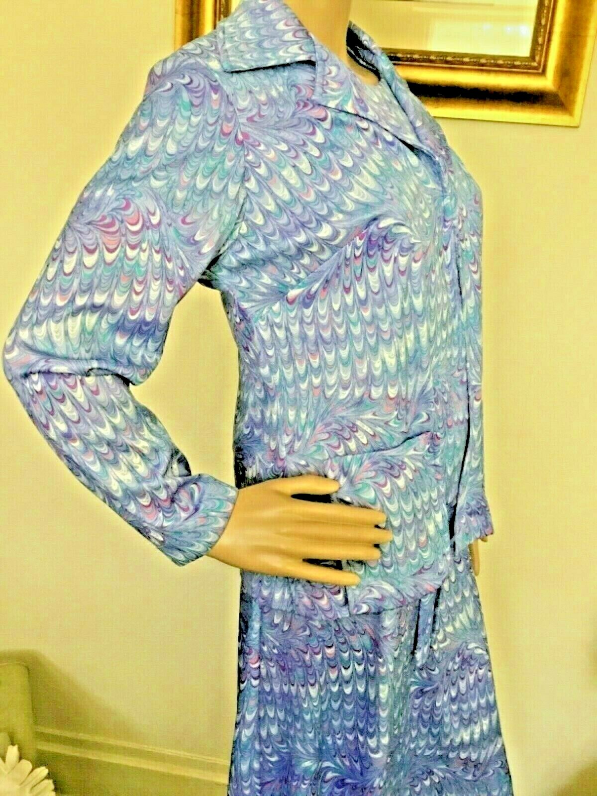 70’s Vintage Lavender Pink Psychedelic Splatter Shift Dress Jacket Set