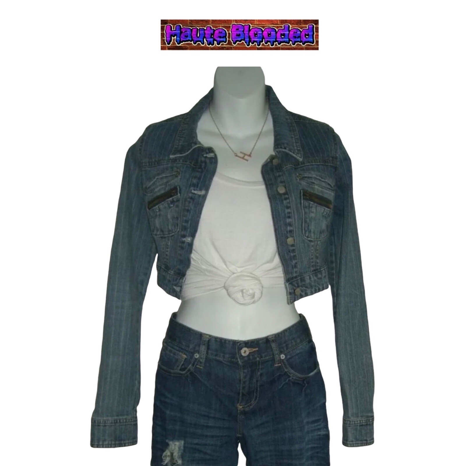 Vintage 90’s y2k JouJou Cropped Denim Jacket Jean egirl Indie Sleaze Streetwear