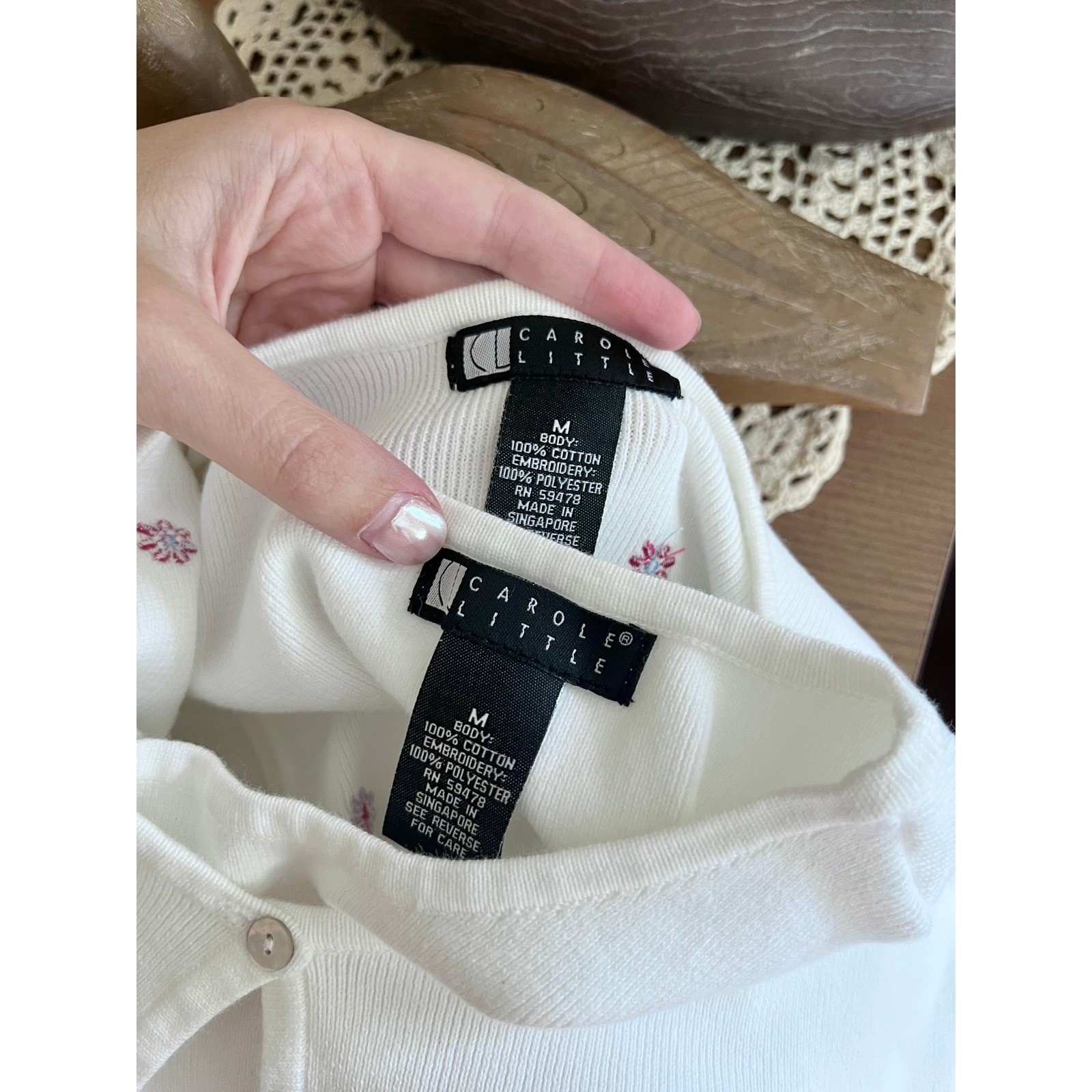 Vintage Carole Little Dainty Daisy Embroidered Cardigan & Tank Top Set