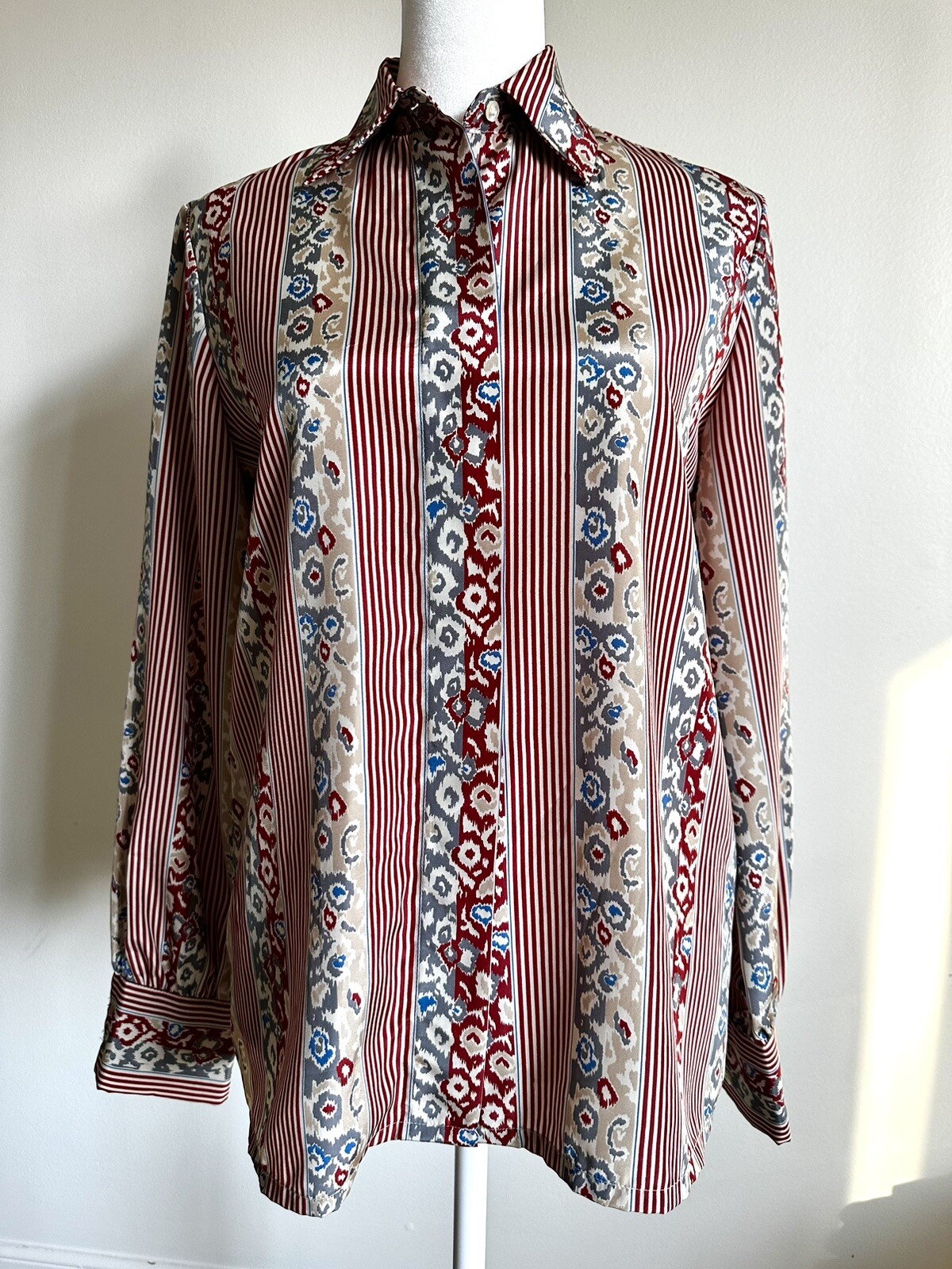 Vintage Women’s Blouse Bleyle Made in Japan Ikat Stripes Sz 8