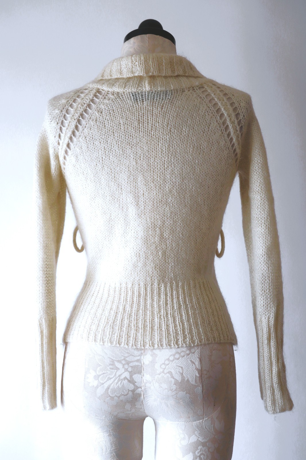 Y2K Isabel Marant Cream Fuzzy Mohair Romantic Cropped Cardigan Sweater Women XS