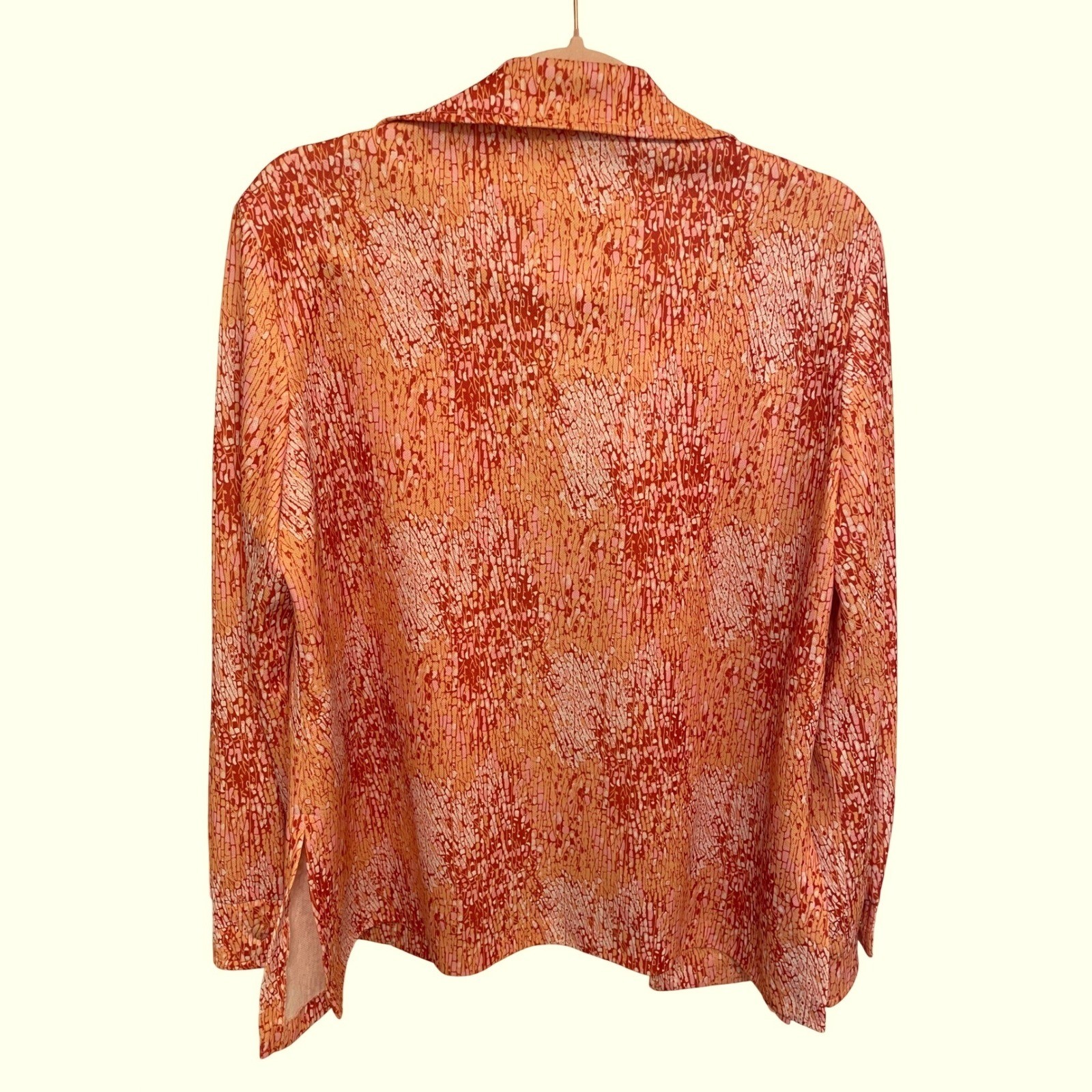 Vintage 70s Jacket Handmade Abstract Mosaic Print Orange Pink Polyester Large