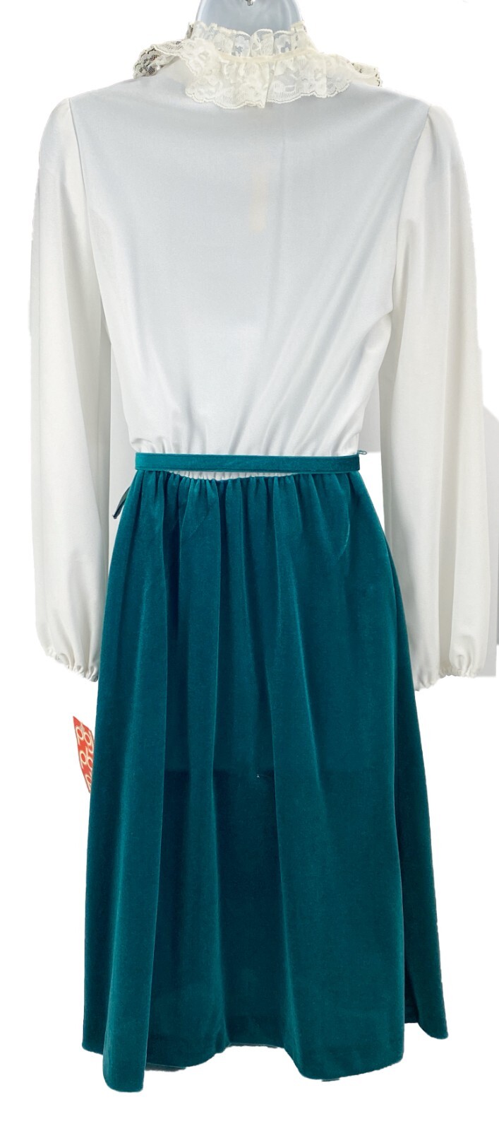 Junior 7 pbj Belted Dress Green Velvet Semi Sheer Top Vtg 70s Church Secretary