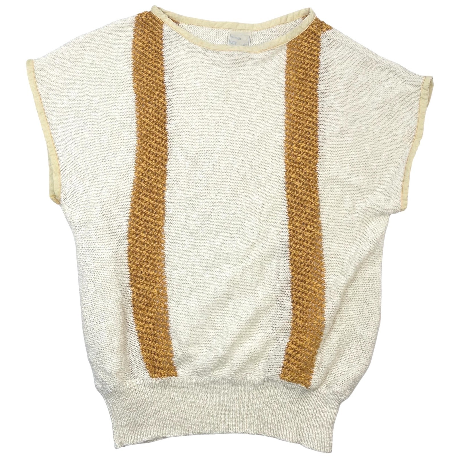 Vintage Short Sleeve Sweater Top Beige and Golden Yellow Women’s XS/S Boho Chic