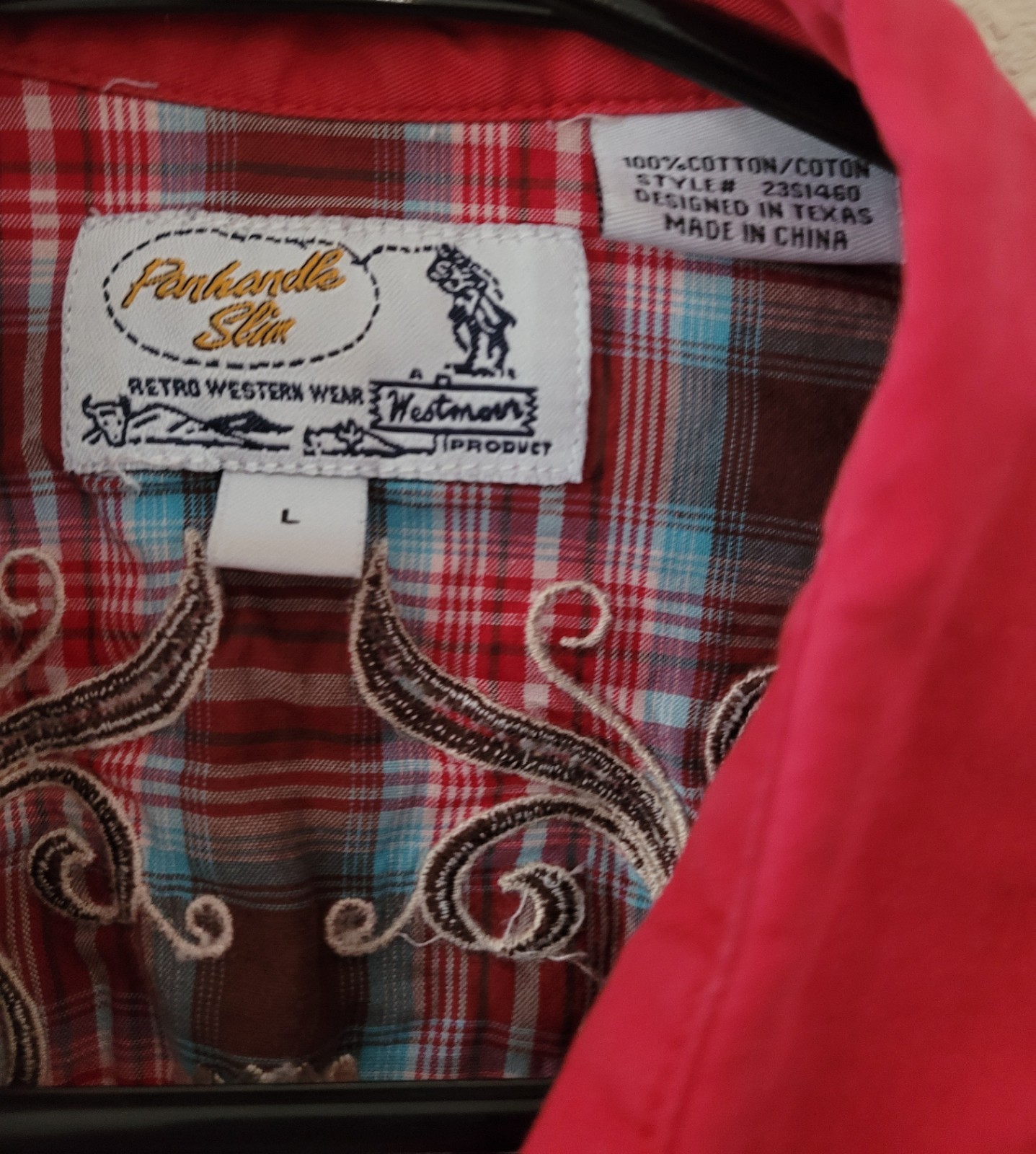 VTG Panhandle Slim Western Shirt Embroidered Women’s L Short Sleeve Pearl Snap