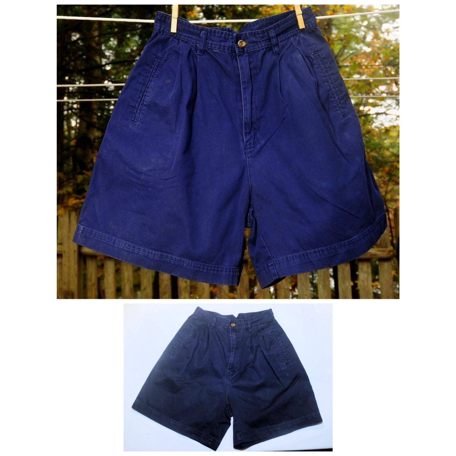 VTG 90s White Stag Navy Blue Wide Leg Pleated Cotton Shorts XXS/XS 5 1/2″ Inseam