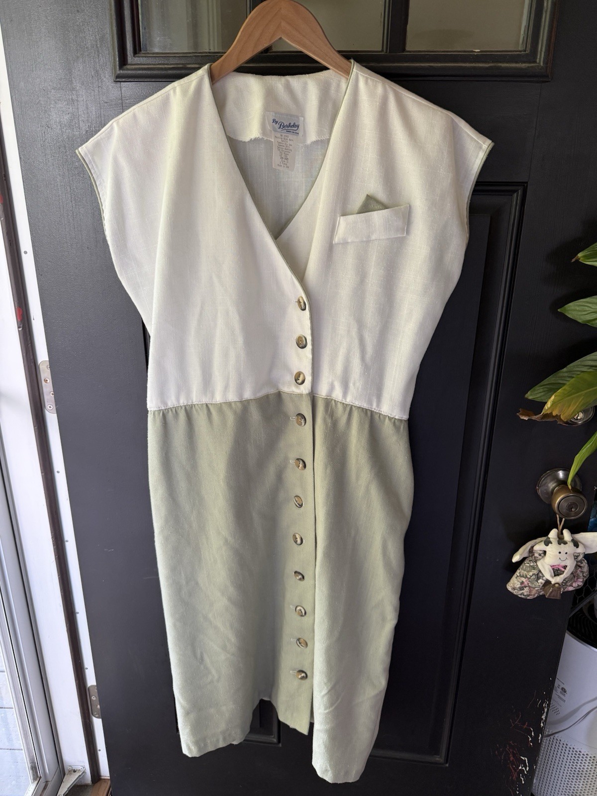 Vintage Olive and Cream Button-down Dress by “Berkley” Sz 16