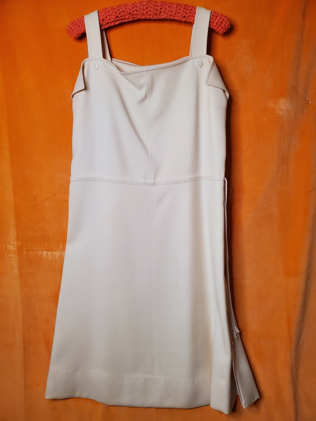 COURREGES c.1970’s Hyperbole Wool Beige Sleeveless A-Line Jumper Dress