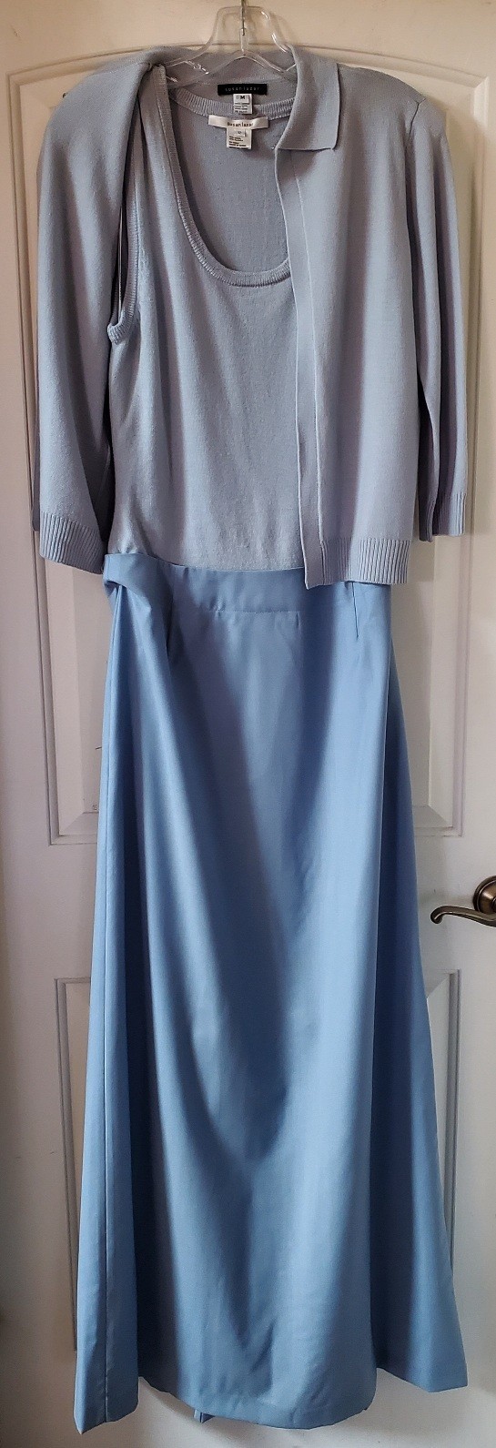 L@@K! Vintage SUSAN LAZAR Ice Blue Long tank Gown w/Matching Sweater 12 M EPOC!