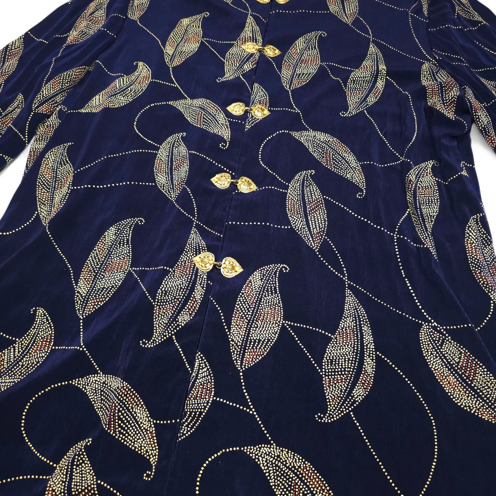 Vintage R&M Richards Karen Kwong Jacket Navy Gold Leaf Heart Clasp 90s Sz 16
