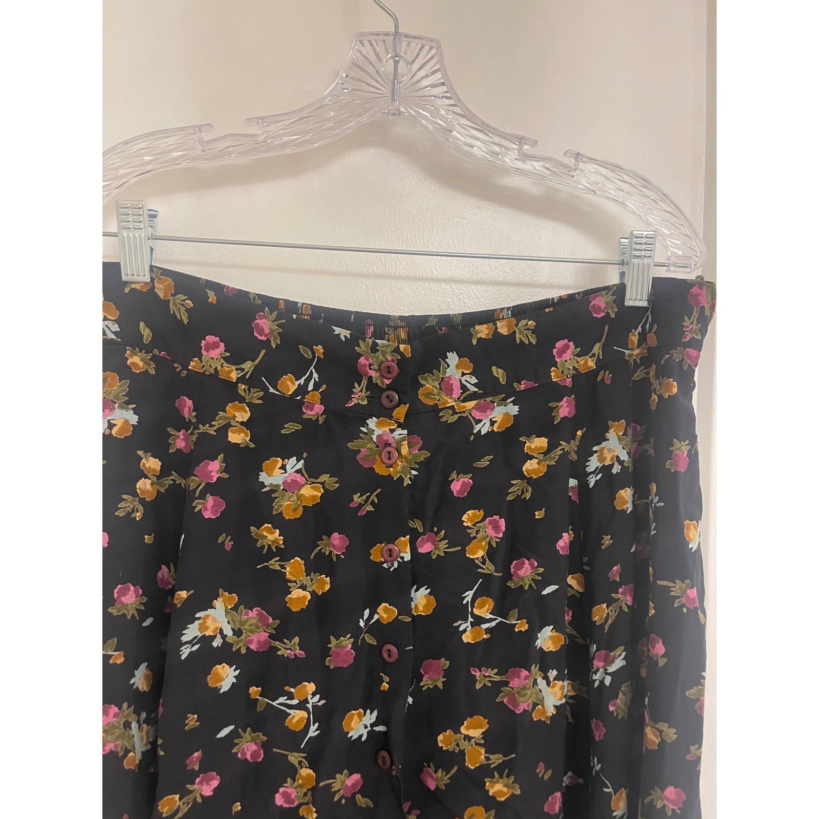Vintage Kathryn Deene Floral Midi Skirt Front Button Cottagecore GrandmaCore