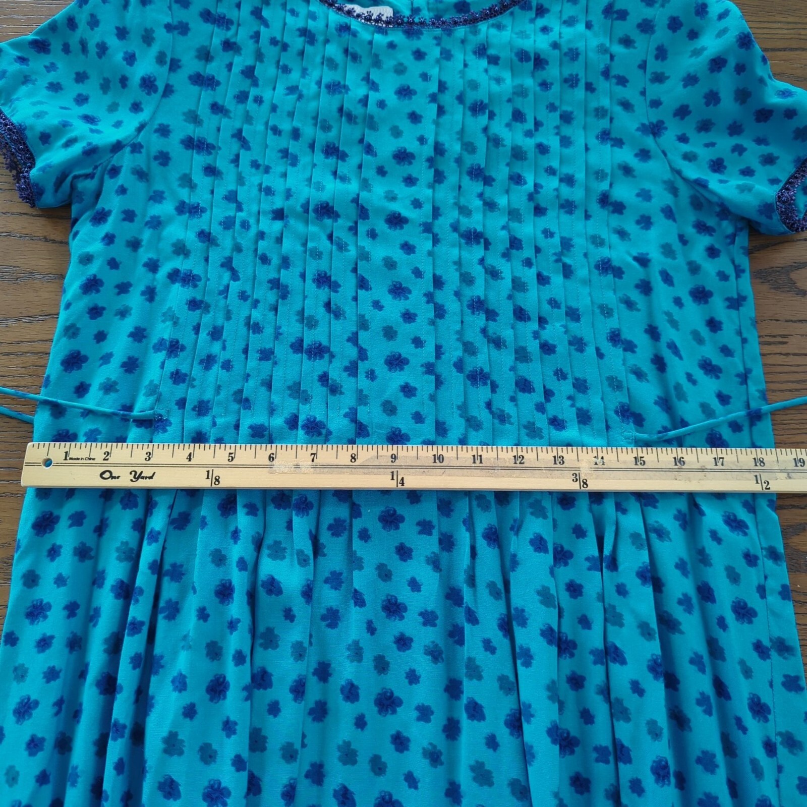 Vintage Sarah Elizabeth Floral Midi double tied modest blue Dress Waist Tie 8
